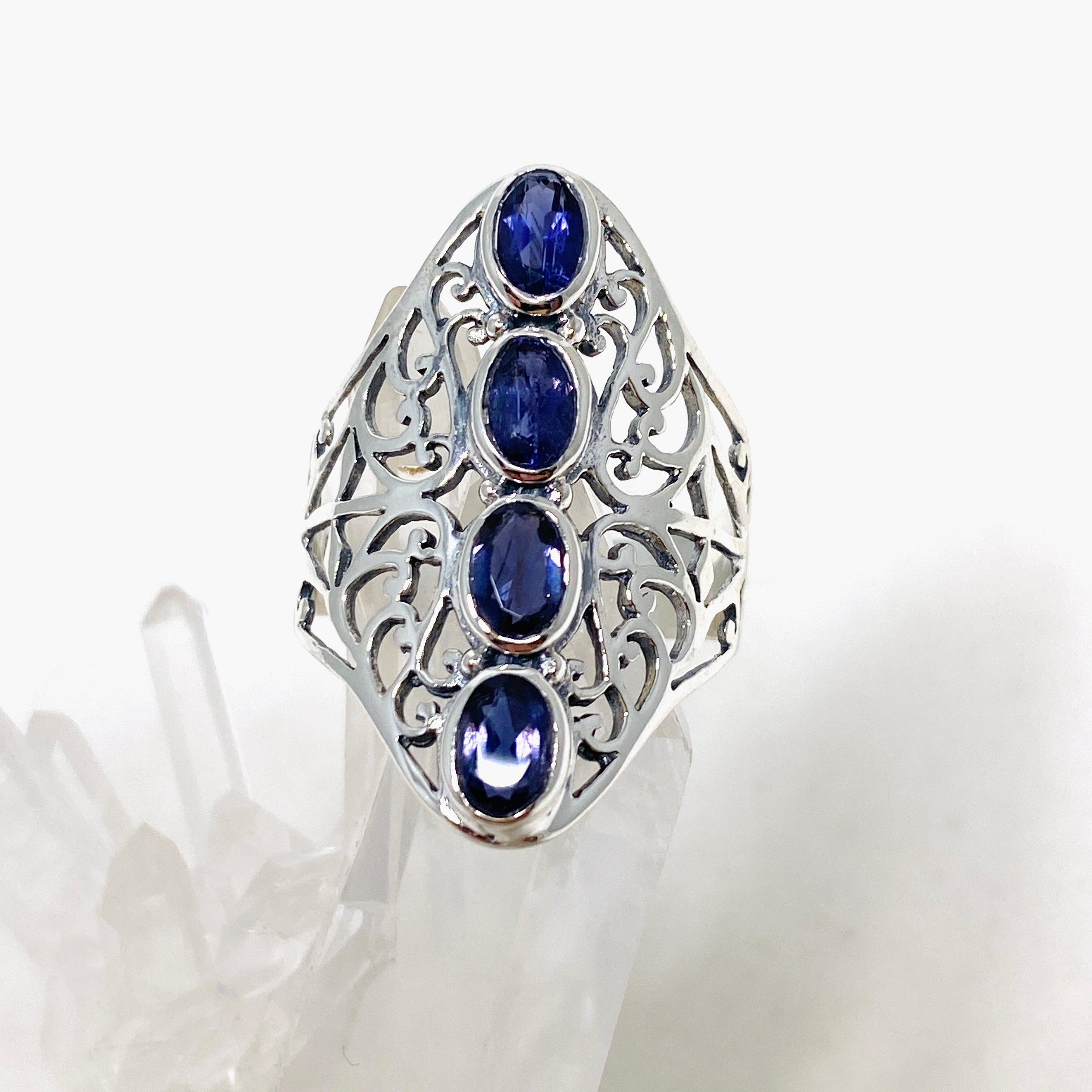 Iolite Faceted Multi-Stone Filigree Ring R3608 - Elegant Jewelry for Women, Perfect for Weddings, Parties & Special Occasions