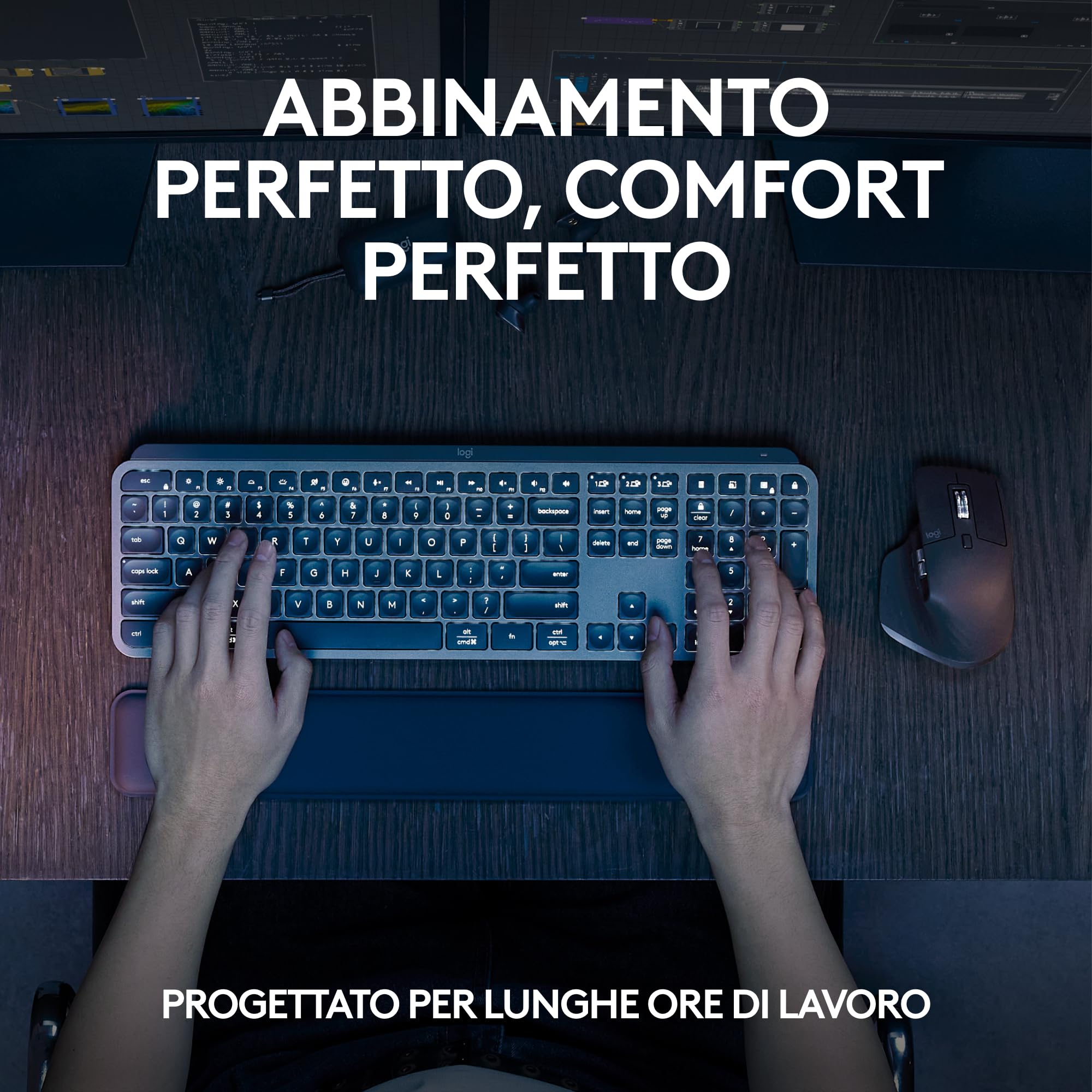 Logitech MX Keys S Combo Wireless Keyboard and Mouse with Palm Rest - Customizable Backlighting, Fast Scrolling, Bluetooth & USB-C Connectivity - Compatible with Windows, Linux, Chrome OS & Mac (Graphite) - Perfect for Office Work, Gaming & Creative Professionals