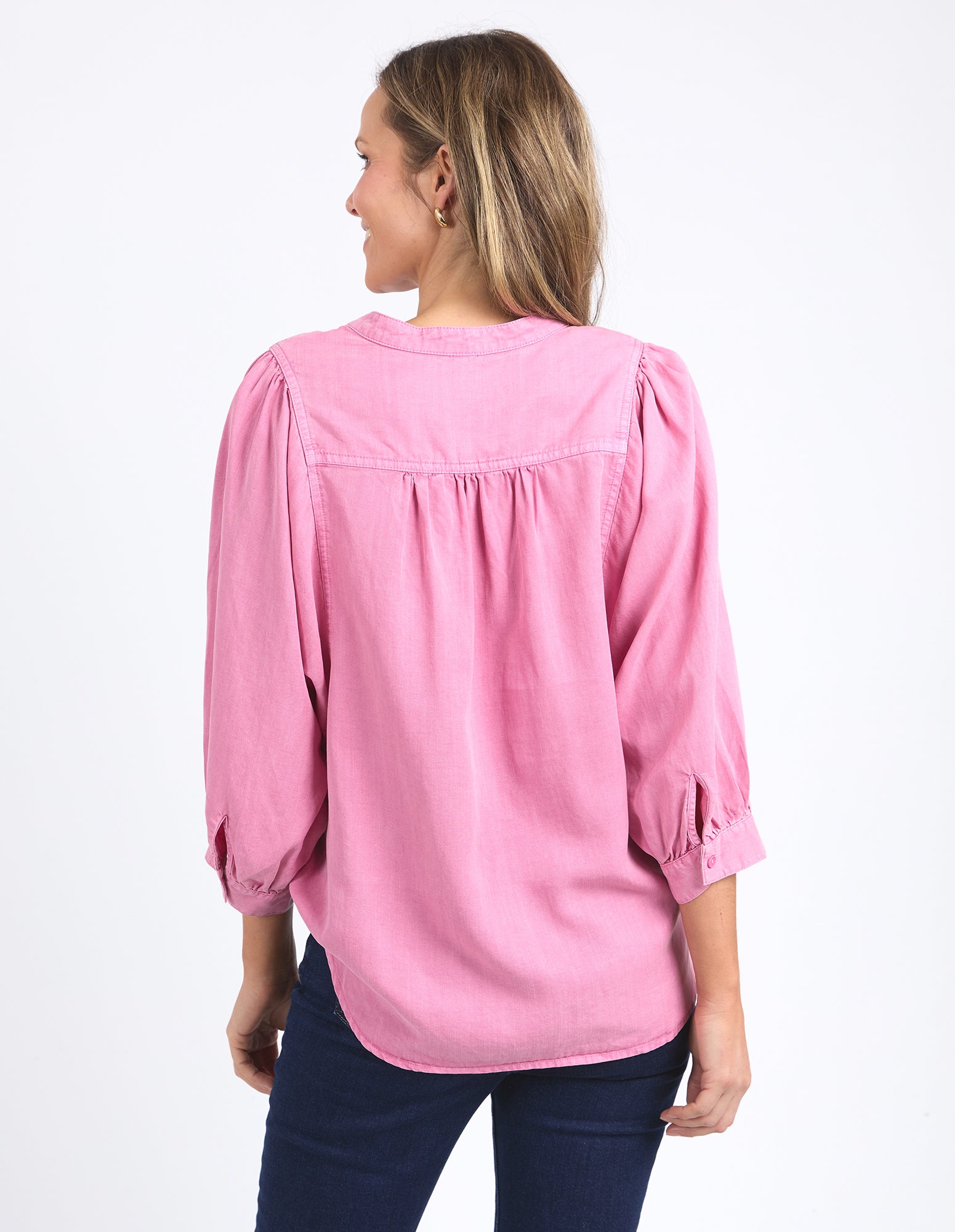 Elm Rowan Shirt - Soft Pink Geranium Floral Print Women's Blouse for Casual Wear & Office Outfits
