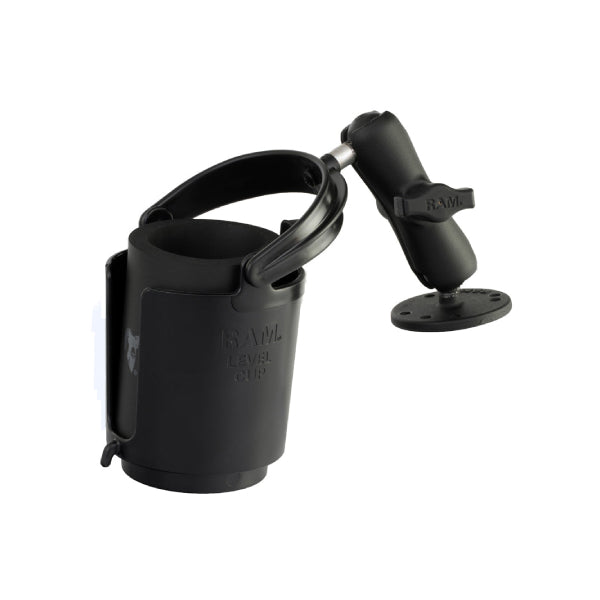 RAM B-132U 1-Ball Mount with Round Base & Level Cup® Drink Holder - Universal Cup Holder for Cars, Trucks, SUVs - Perfect for Road Trips, Camping & Outdoor Adventures