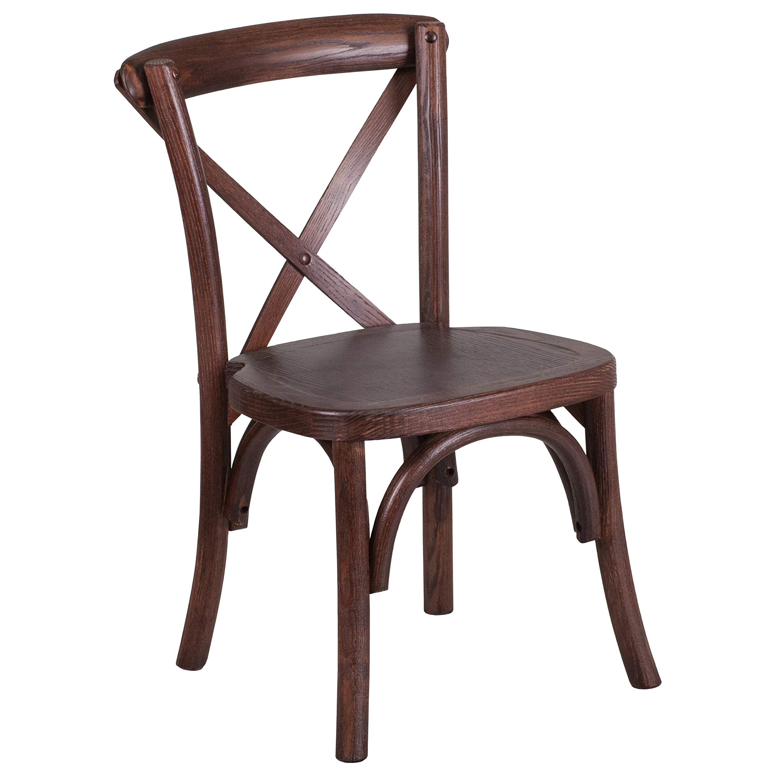 2 Pack Stackable Kids Mahogany Wood Cross Back Chairs - Sturdy & Safe Dining Chairs for Children - Perfect for Home, School, and Restaurant Use