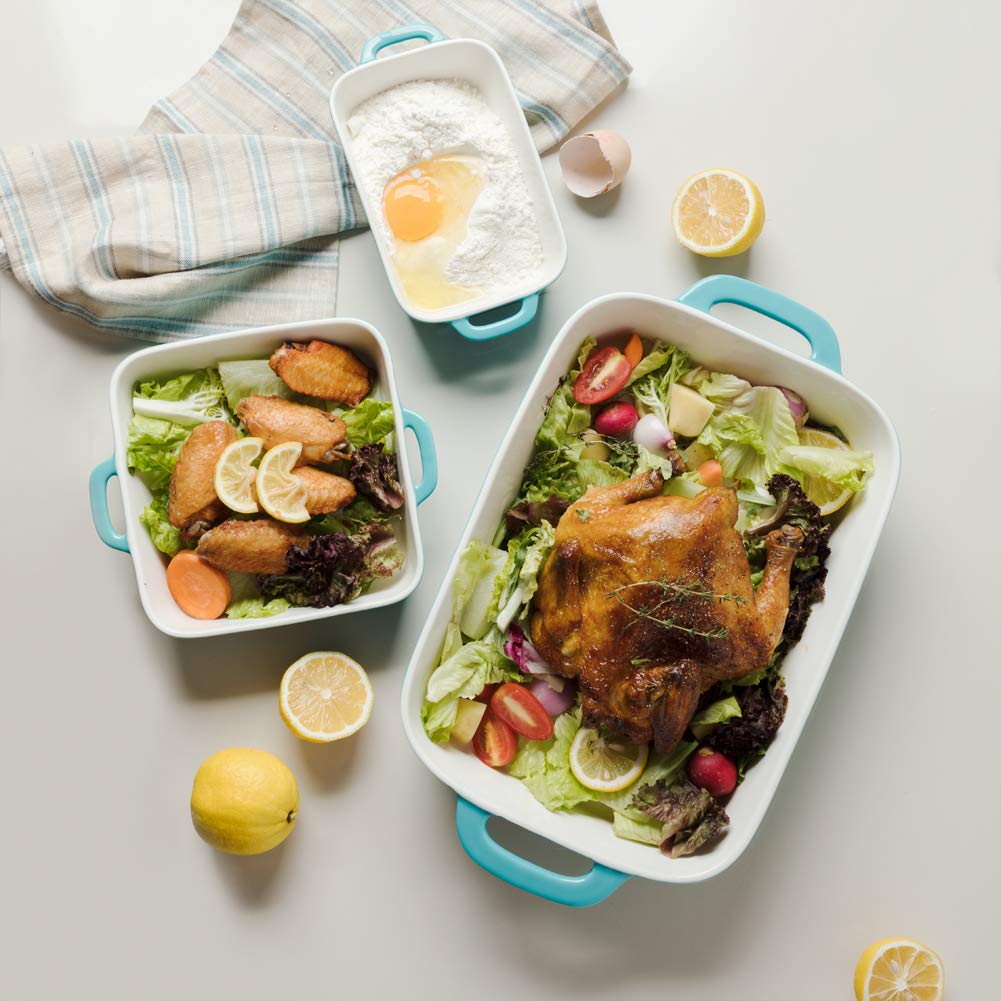 Sweejar Ceramic Bakeware Set - 3-Piece Rectangular Baking Dish for Oven, Casserole, Lasagna & Roasting | Durable Porcelain Cookware for Baking, Cooking & Serving | Perfect for Thanksgiving, Christmas Dinner & Family Gatherings (Turquoise)