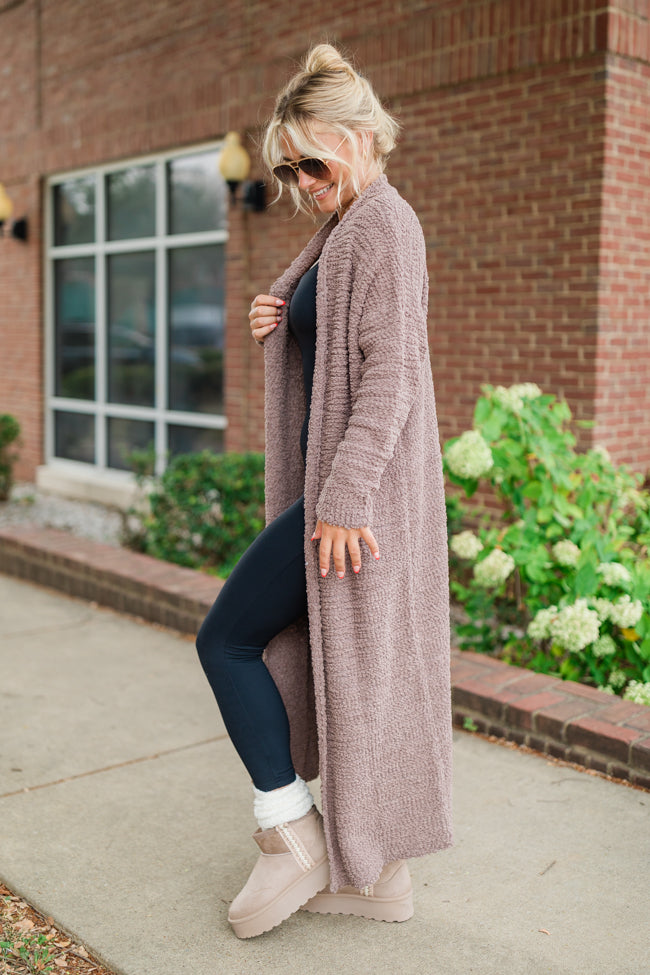 Slow Your Roll Mocha Long Popcorn Cardigan - Cozy Oversized Knit Sweater for Women | Perfect for Fall & Winter Layering, Coffee Dates & Casual Outfits