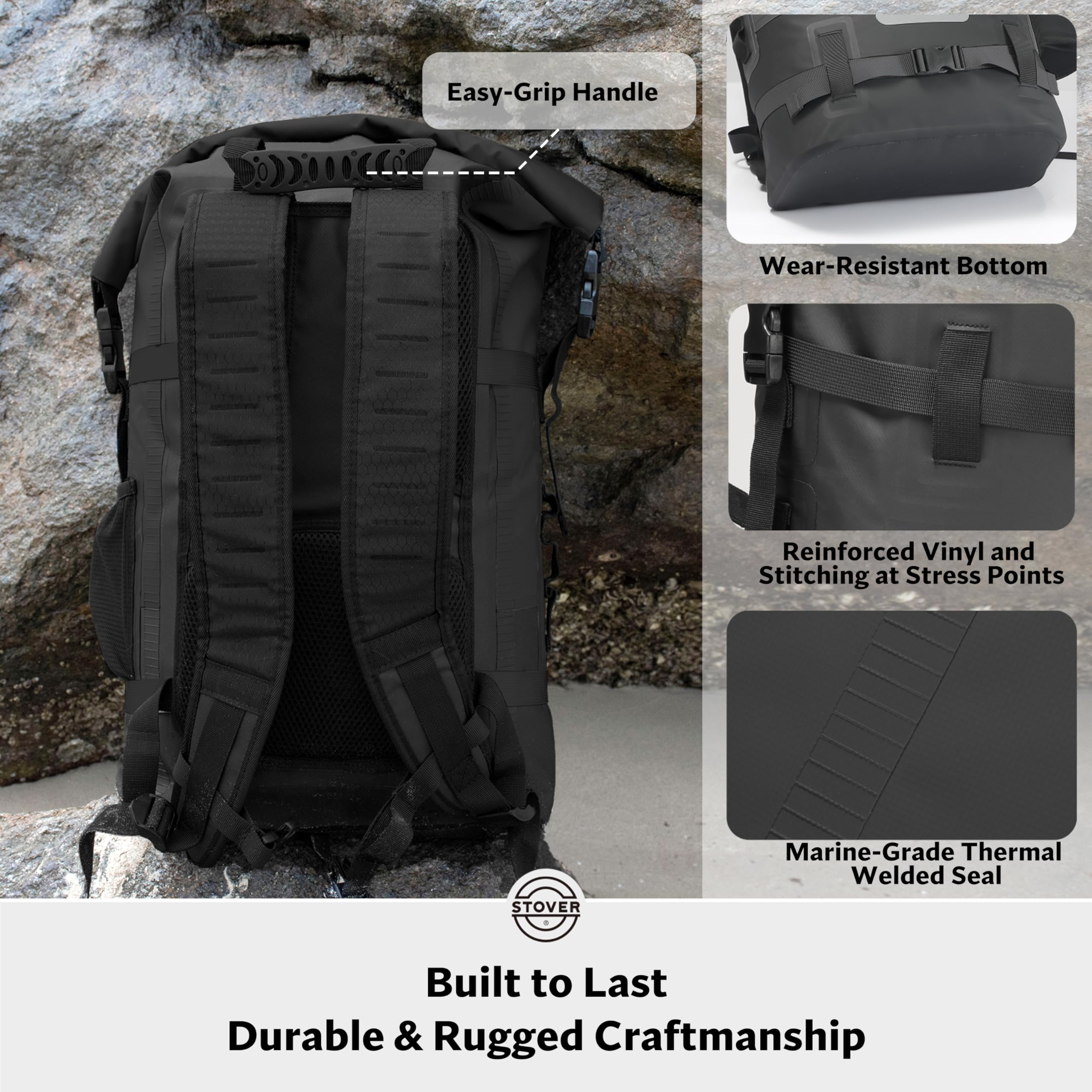 STOVER 5L/10L/25L/30L/40L/55L Waterproof Dry Backpack - Heavy Duty Roll Top Floating Dry Bag for Kayaking, Hiking, Camping, Fishing, Beach, Travel & Motorcycle Gear - Ideal for Outdoor Adventures & Water Sports (Black)
