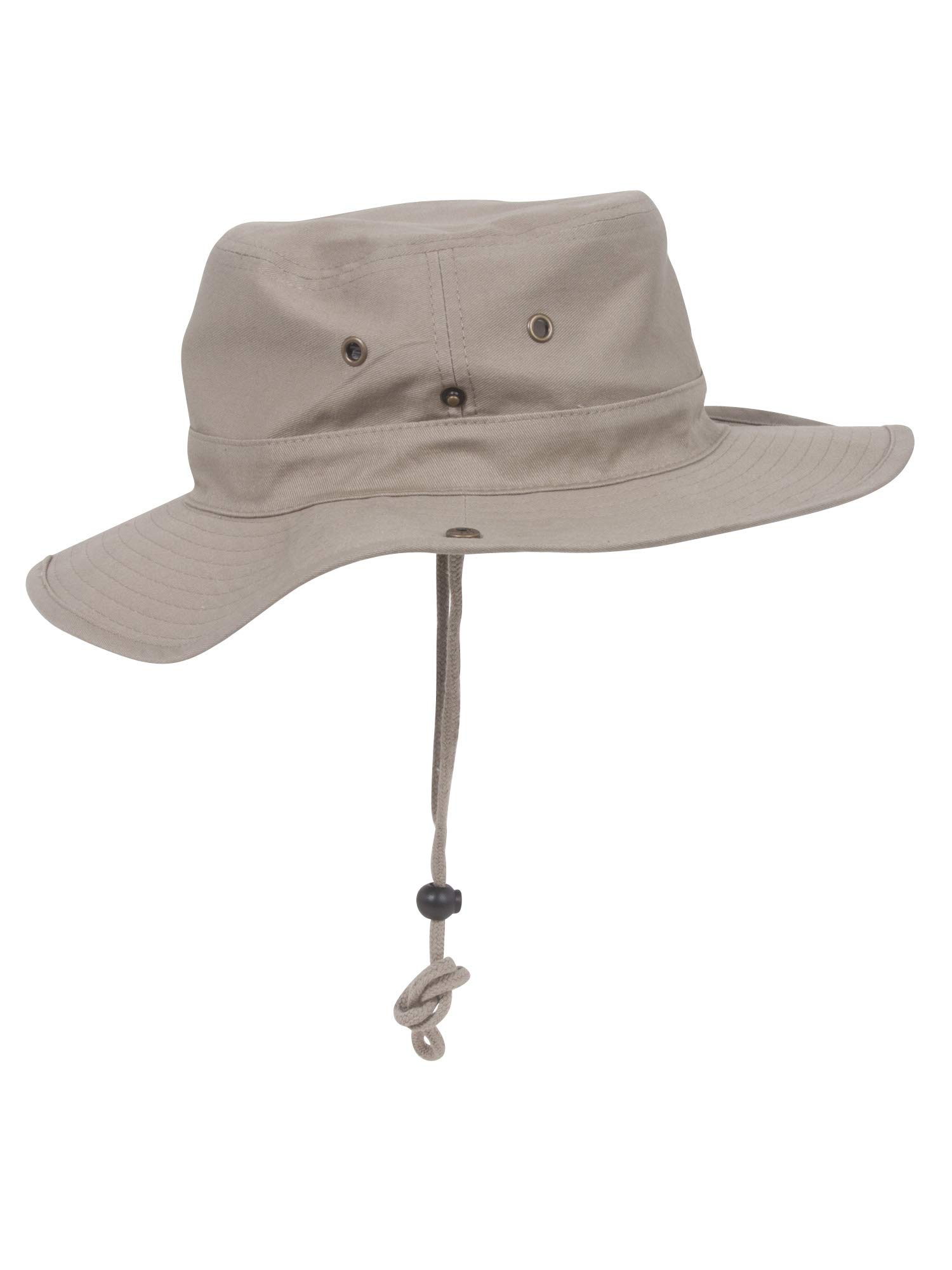 Brushed Twill Aussie Hat with Side Snaps & Chin Cord - Khaki Small Size for Outdoor Adventures, Hiking, and Sun Protection