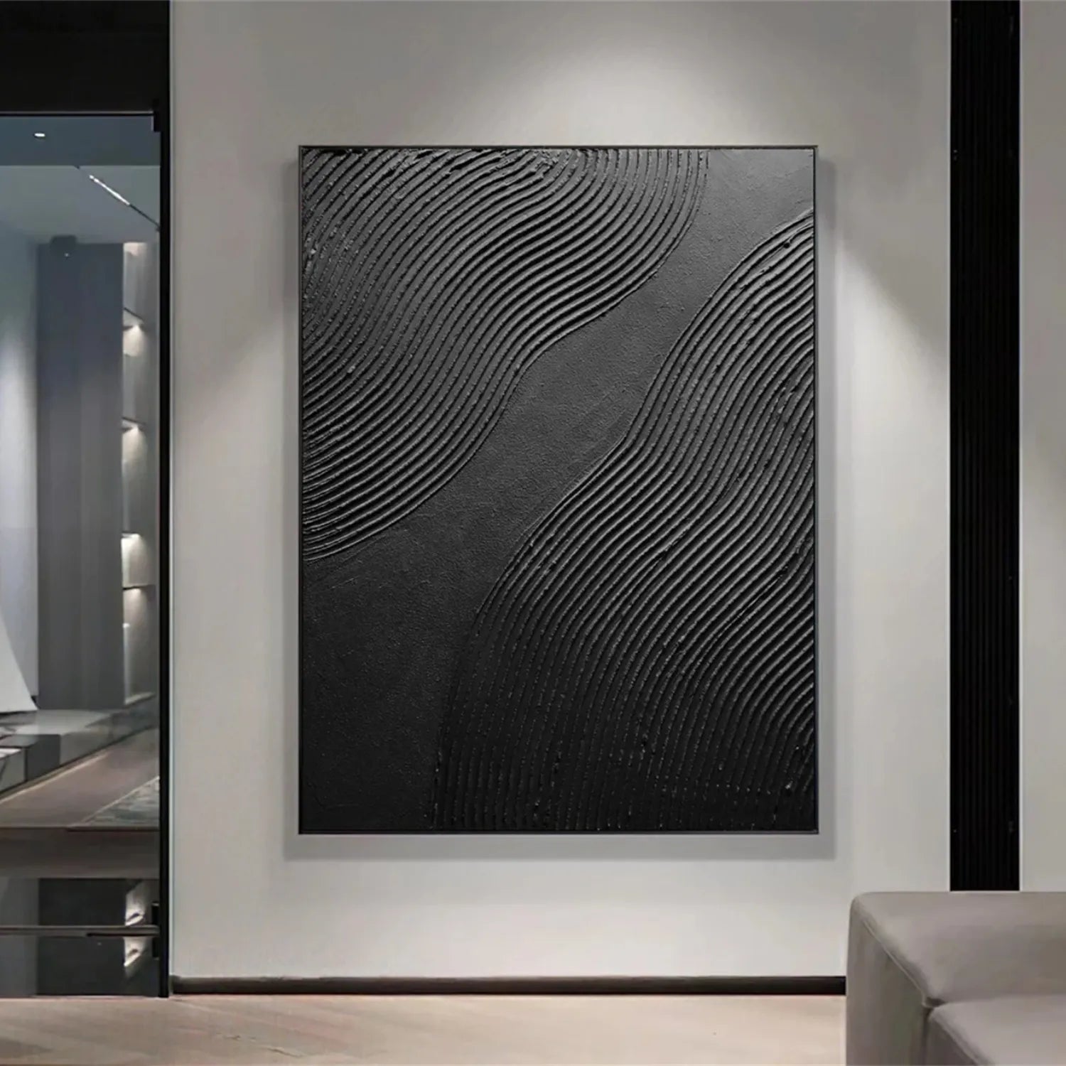 Black Minimalist Textured Painting Canvas #MZ103 - Modern Abstract Wall Art for Living Room, Bedroom & Office Decor