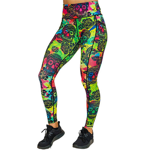 Trendy Tie Dye Skull Print Leggings for Women - Gothic Fashion, Yoga Pants, Halloween Costume & Festival Outfits