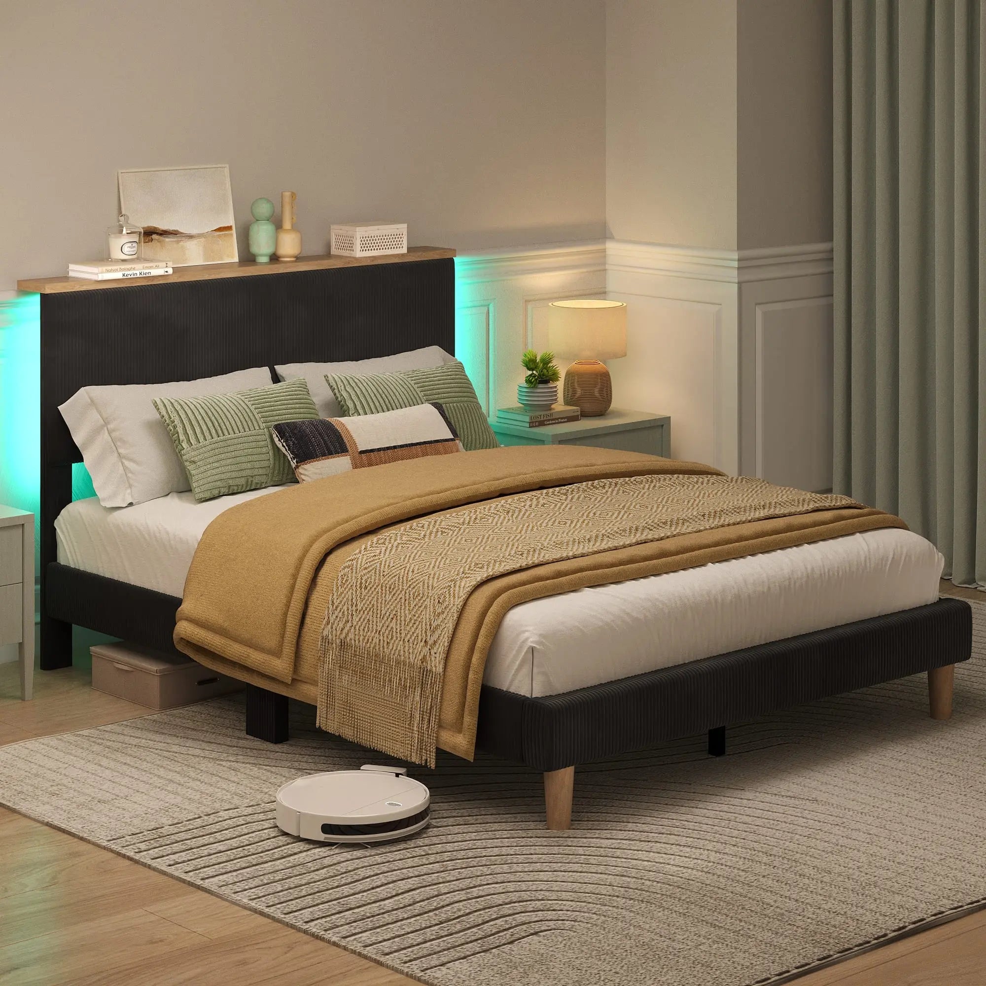 Bestier Queen Size Bed Frame with Upholstered Headboard - Sturdy Metal Platform Bed with Noise-Free Support - Perfect for Master Bedrooms, Guest Rooms & Apartments