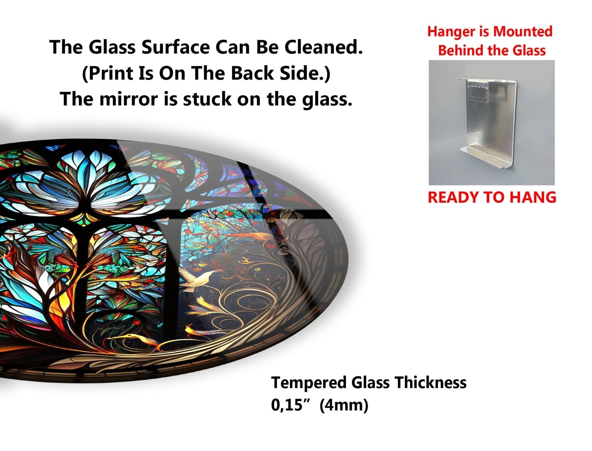 Handcrafted Stained Glass Round Wall Art Decor - Elegant Home & Office Decoration for Living Room, Bedroom, or Entryway