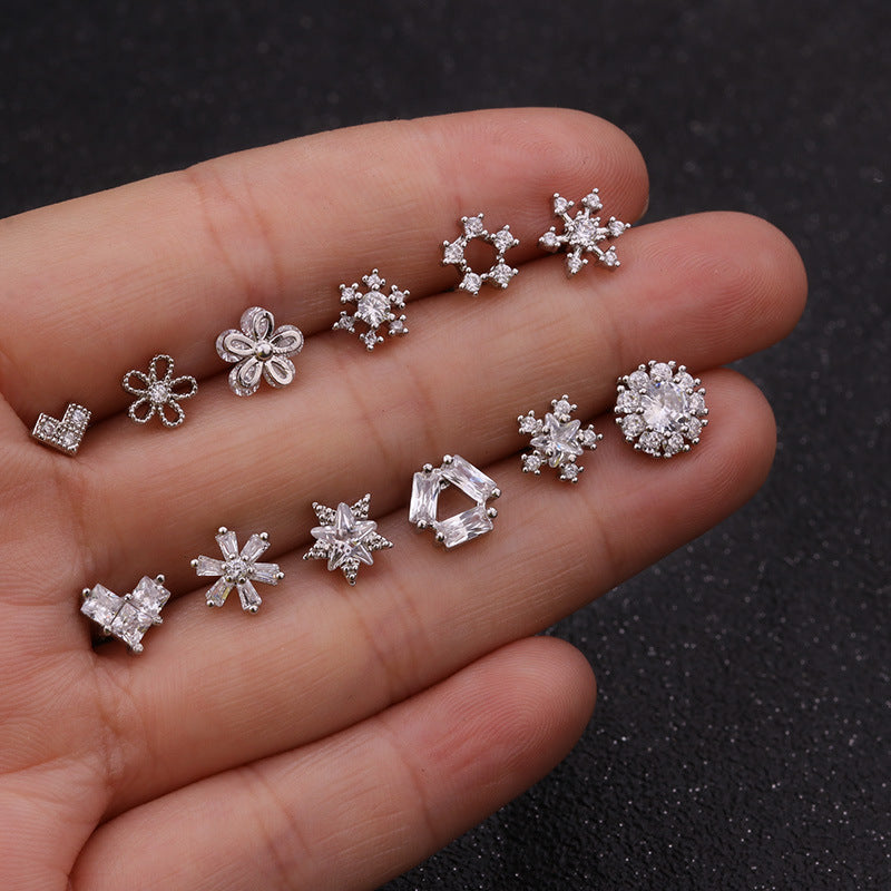 20G Snowflake Cartilage Conch Sleeper Stud Earrings for Women - HSPJ1917 | Dainty Hypoallergenic Earrings for Daily Wear & Special Occasions