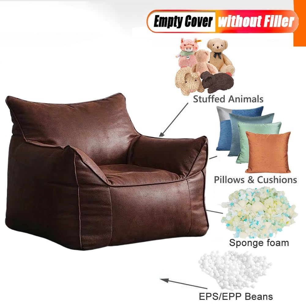 Premium PU Faux Suede Bean Bag Chair Cover (No Filler Included) - Waterproof, Durable & Luxurious Lazy Sofa Slipcover for Bedroom, Living Room, Garden - Retro Yellow | Perfect for Relaxing, Gaming & Outdoor Lounging