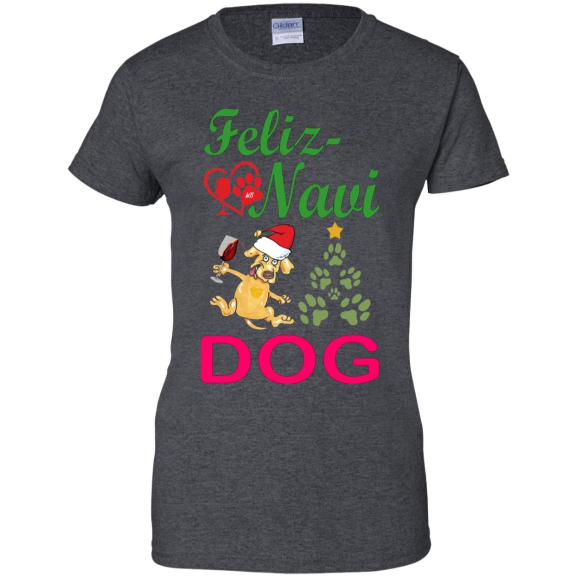 Feliz Navidad Dog Lovers 100% Cotton T-Shirt - Green & Red Holiday Christmas Gift for Women | Casual Wear, Party Outfit, Festive Apparel