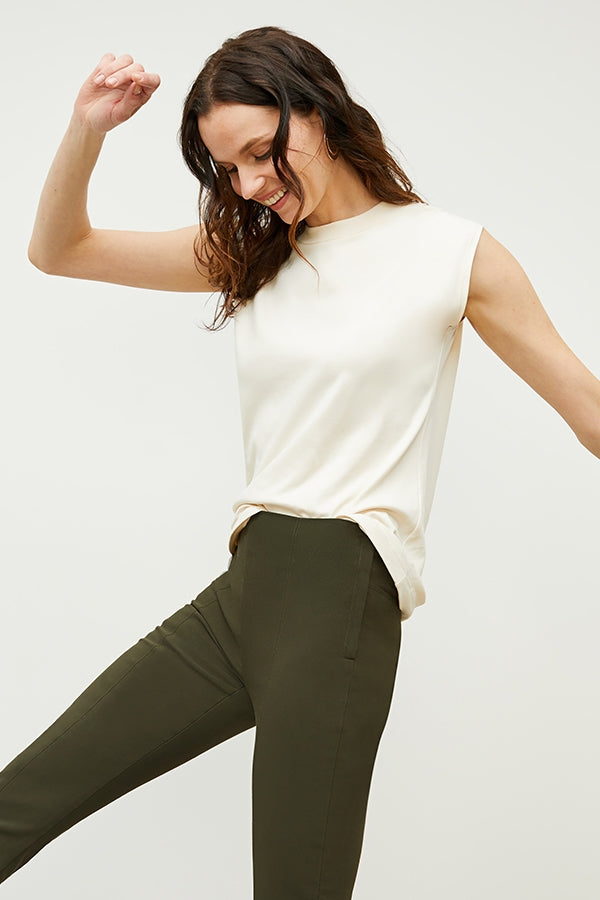 Foster Cigarette Pants for Women - PowerStretch High Waist Slim Fit Trousers in Dark Olive | Perfect for Work, Travel & Outdoor Activities