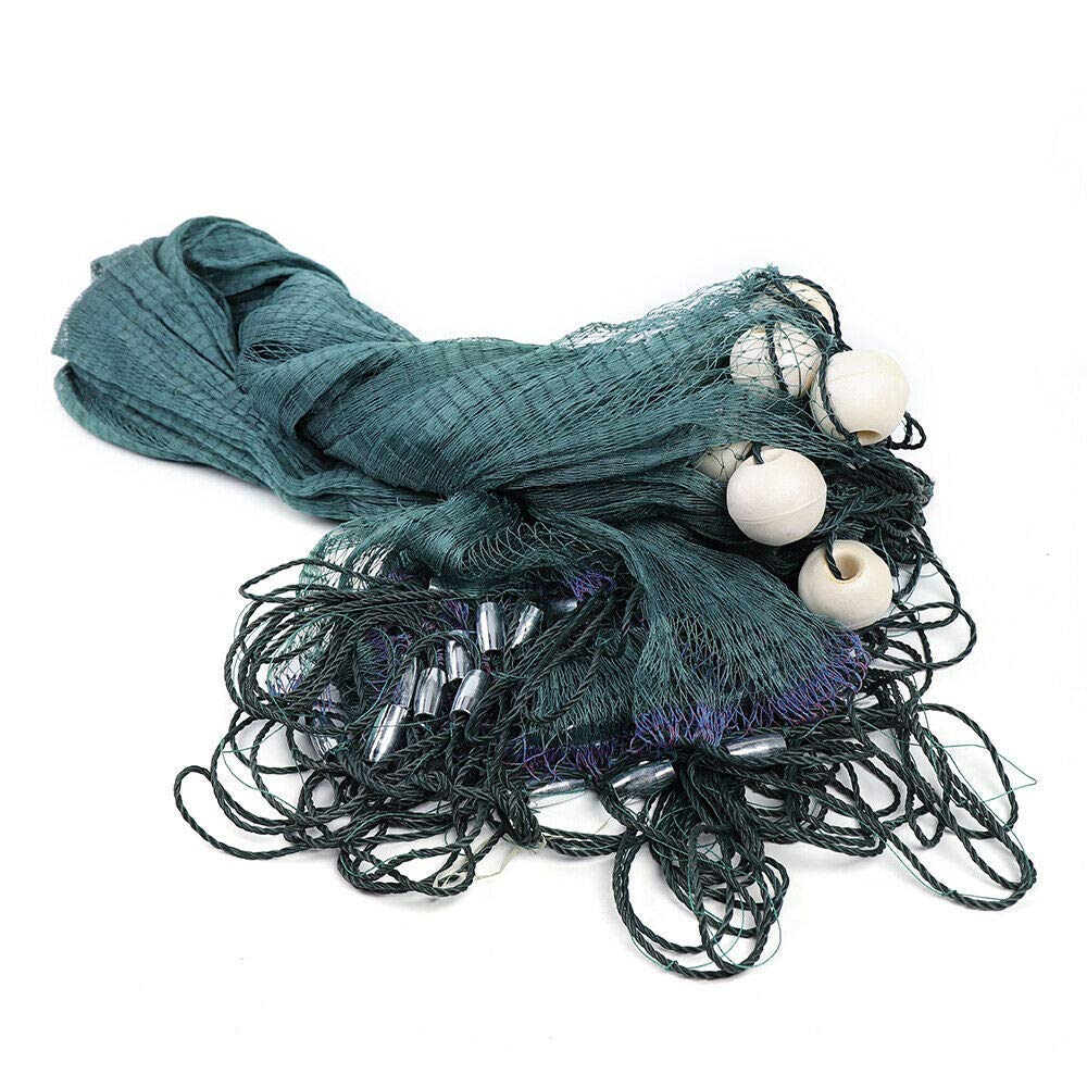 10X65Ft Fishing Drag Net Trap Cast Net - Heavy Duty Polyethylene Mesh with Iron Sinkers for Beach Fishing, Bait Seine & Freshwater Use (320M, Made in USA) - Perfect for Shore Fishing, Crabbing, and Small Boat Angling