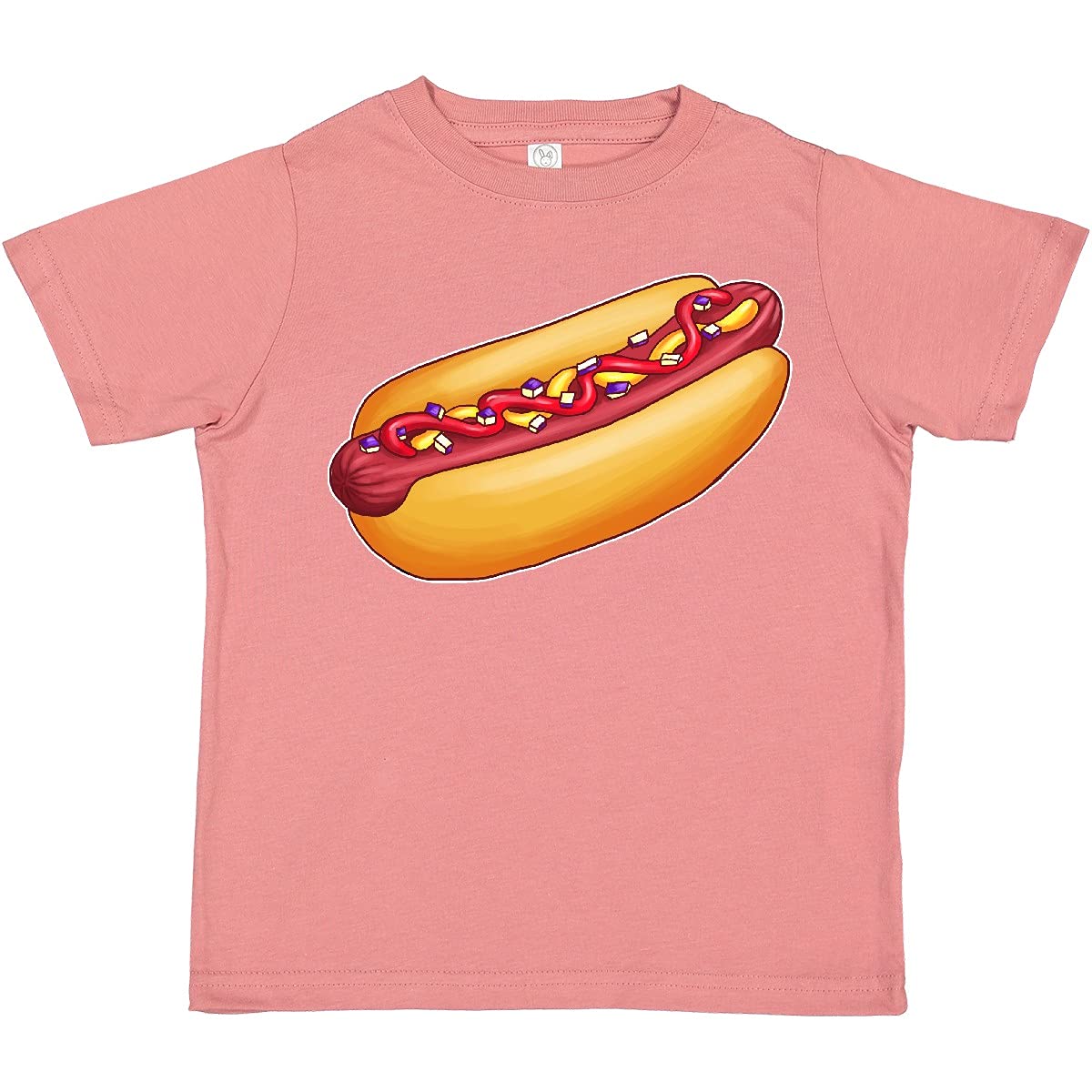 Inktastic Hot Dog Illustration Toddler T-Shirt with Mustard Onions & Ketchup - Cute Graphic Tee for Kids, Funny Toddler Outfit for Playdates & Family BBQ Parties