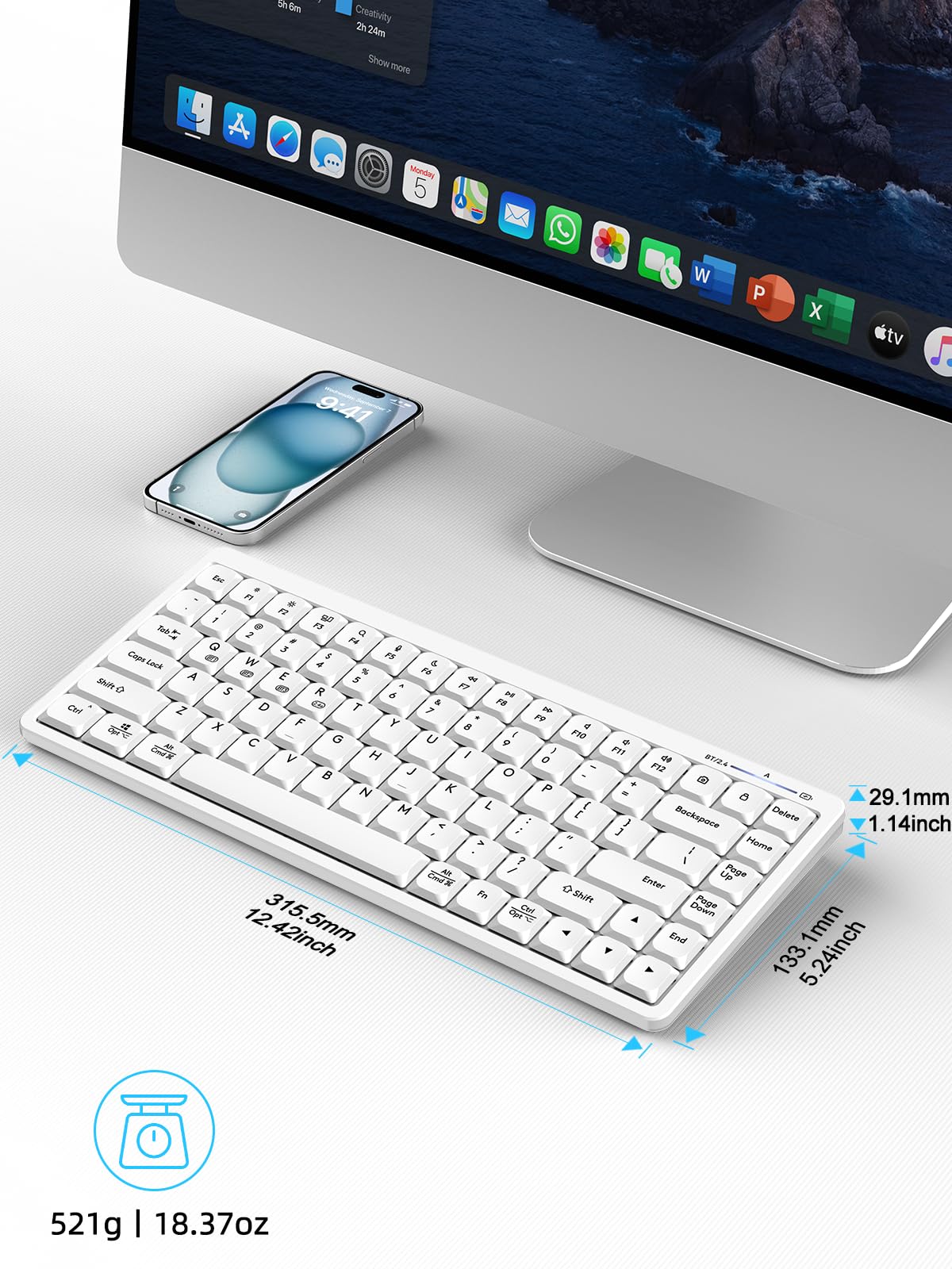 EDJO Wireless Keyboard for Mac & Windows - Bluetooth 2.4G Dual Mode Slim Rechargeable Keyboard for iPad, MacBook, Android, Laptop & Tablet | Ergonomic Design, Portable for Home, Office & Travel Use