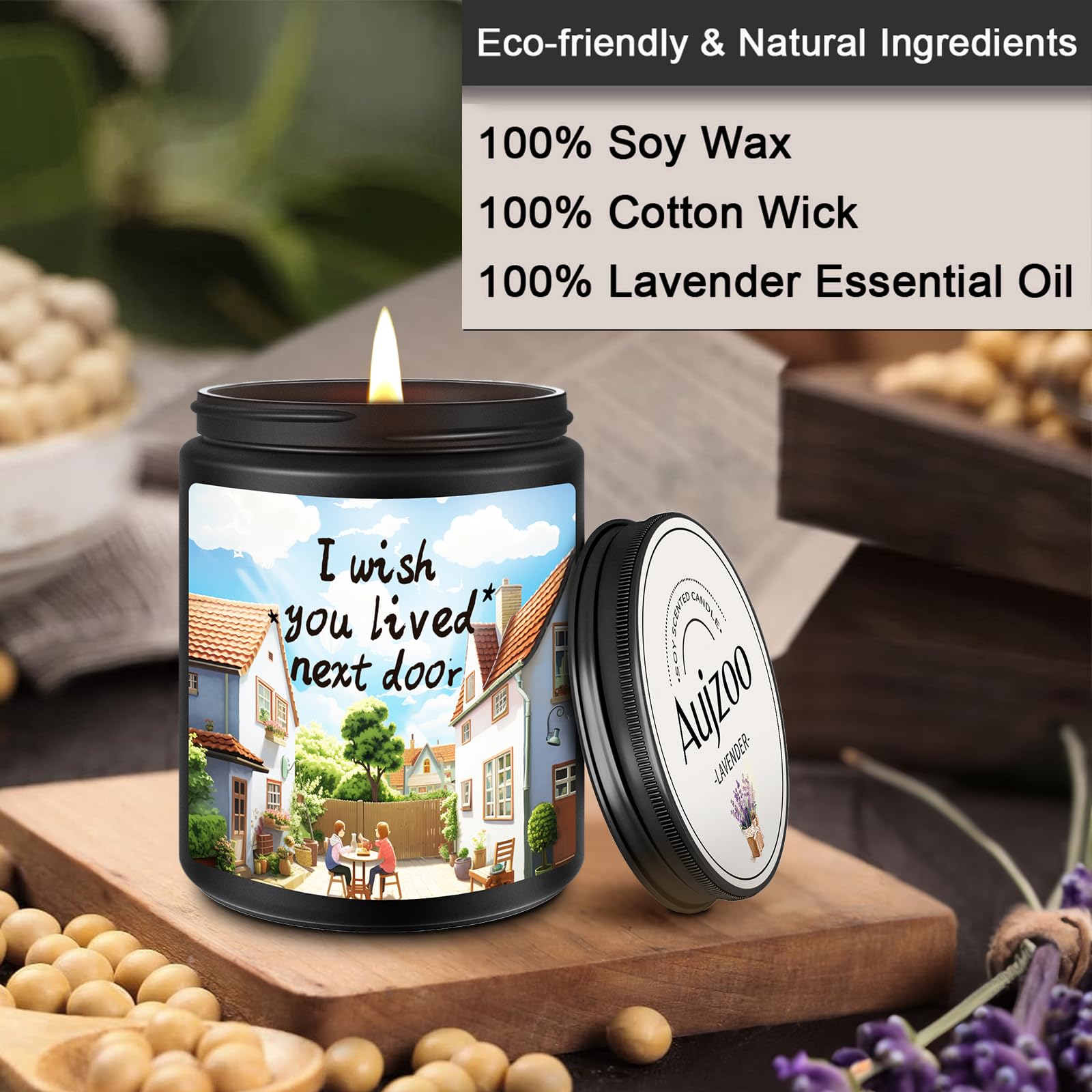 I Wish You Lived Next Door Scented Candle - Lavender Aromatherapy Candle for Housewarming, Friendship & Birthday Gifts - Perfect Christmas Gift for Women - Relaxing Home Decor for Living Room & Bedroom