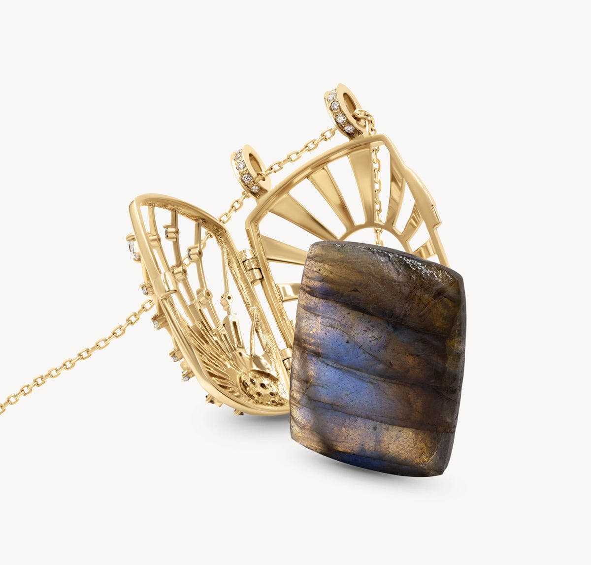 Labradorite Sun & Diamond Locket Necklace - Elegant Gemstone Jewelry for Women, Perfect for Everyday Wear, Special Occasions & Gifts