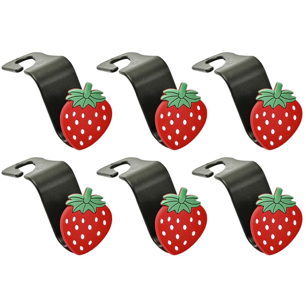 BESPORTBLE 6pcs Strawberry Car Hooks - Cute Headrest Hangers for Car Seat & Truck Organization - Perfect for Road Trips & Travel