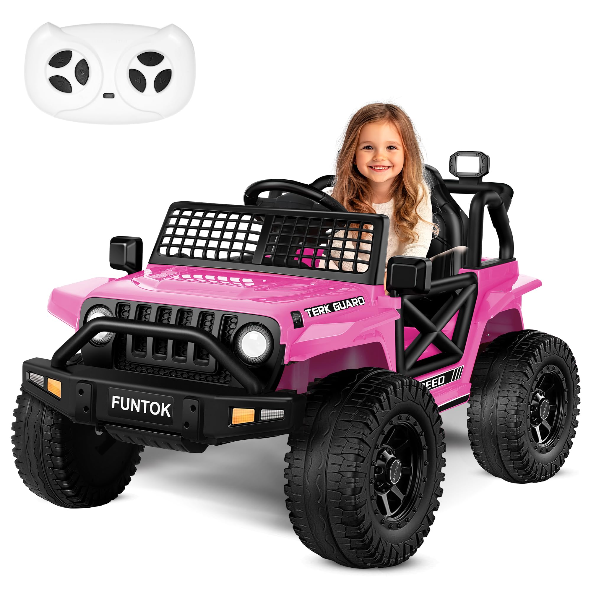 12V 7AH Kids Ride On Truck with Remote Control - Electric Toy Car for Toddlers with LED Lights, 3 Speed Settings, Spring Suspension & Bluetooth Speaker - Battery Powered Ride On Car for Boys & Girls - Perfect for Indoor Play, Backyard Fun and Birthday Gifts