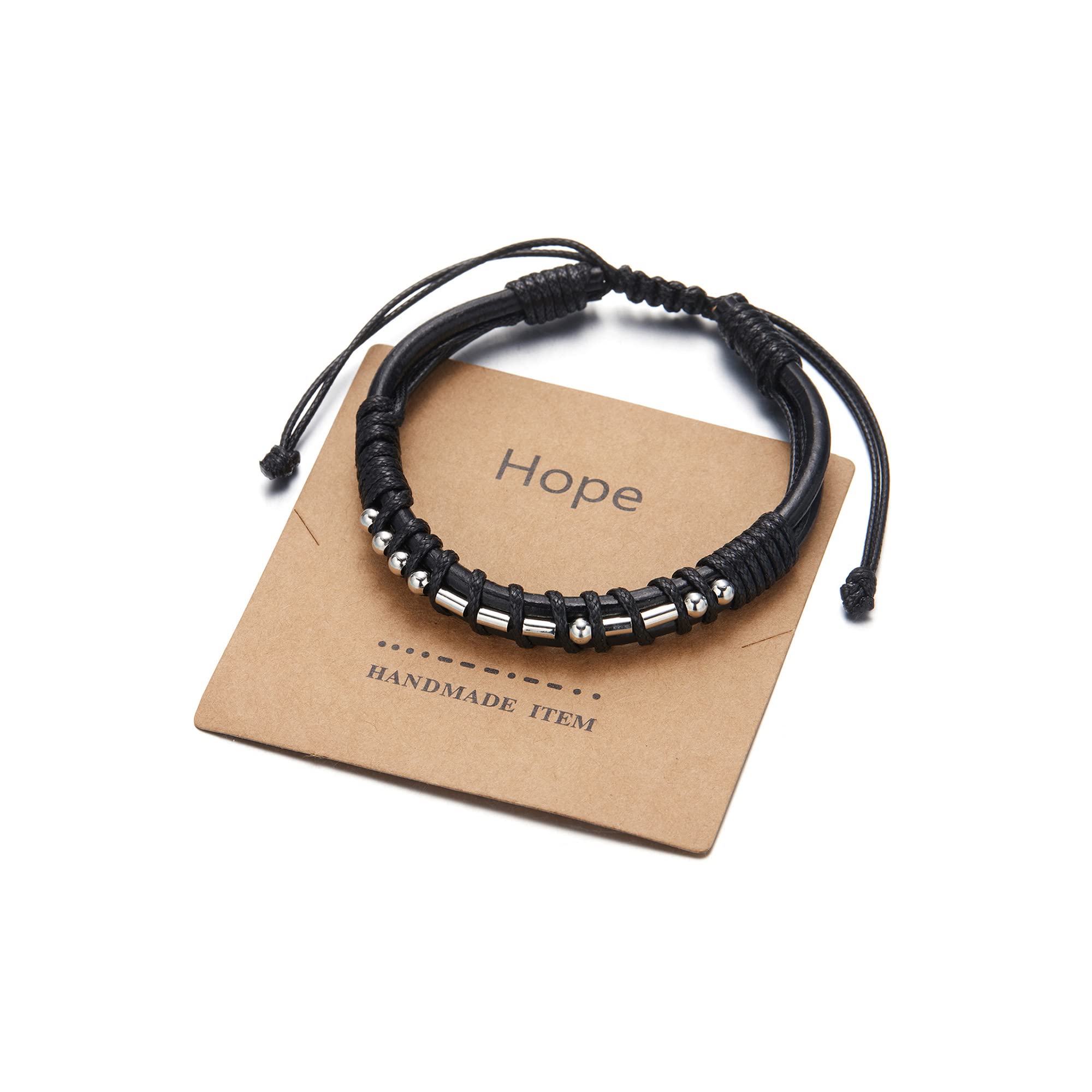 Harlermoon Adjustable Morse Code Bracelet for Men - Braided Leather Wristband with Secret Message - Father's Day, Anniversary, Birthday Gift for Him - Perfect for Casual Wear, Date Night & Special Occasions