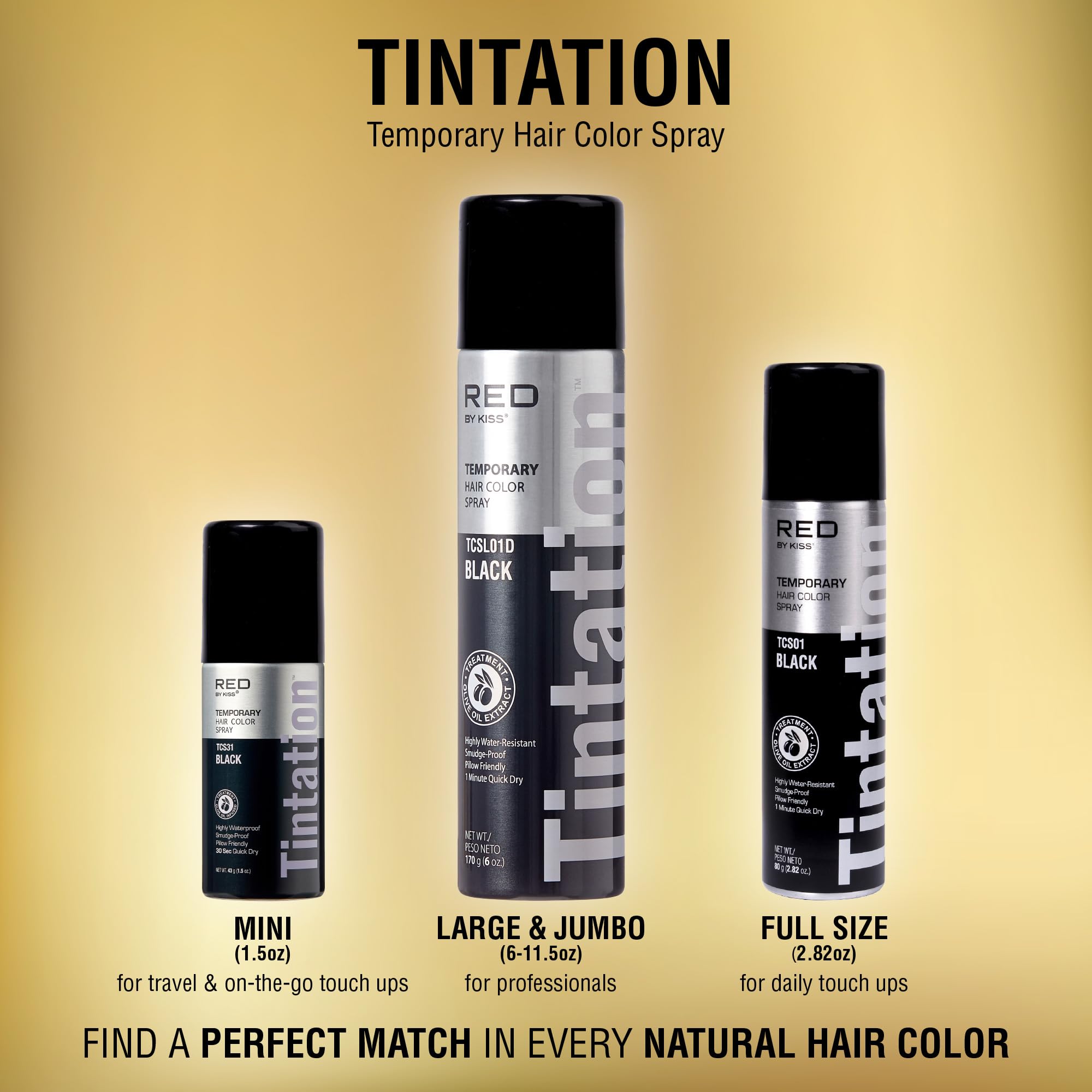 Red by Kiss Tintation Temporary Hair Color Spray - Darkest Brown 2.82oz | Instant Gray Root Touch Up | Water-Resistant & Smudge-Proof | Quick-Dry Formula | Easy Wash Out | Perfect for Barber Styling, Hairline Touch-Ups & Last-Minute Events