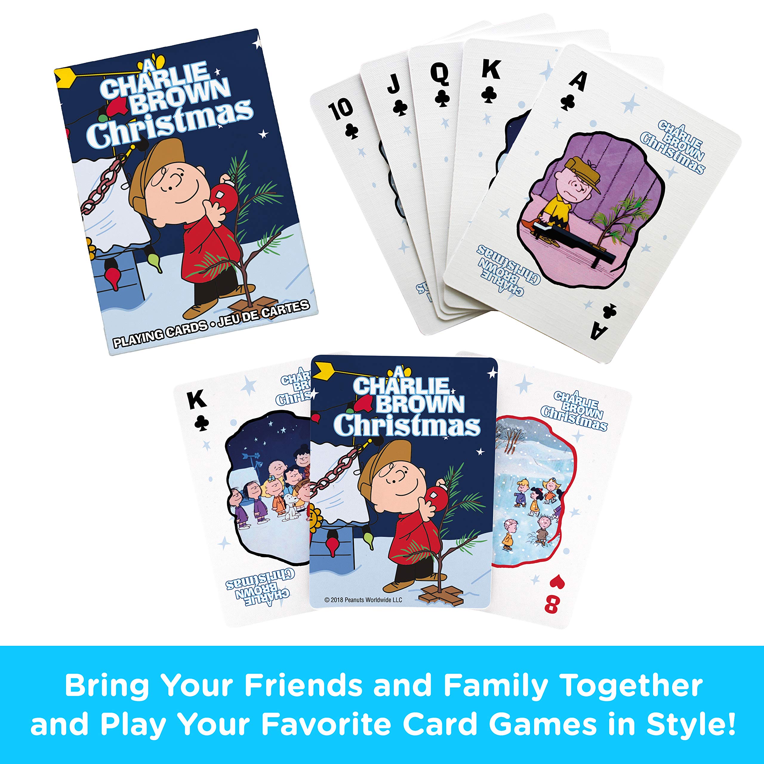 AQUARIUS Peanuts Charlie Brown Christmas Playing Cards - Holiday Themed Deck for Poker, Blackjack & Family Game Night - Officially Licensed Peanuts Collectible Merchandise - Perfect for Christmas Parties & Gift Exchanges