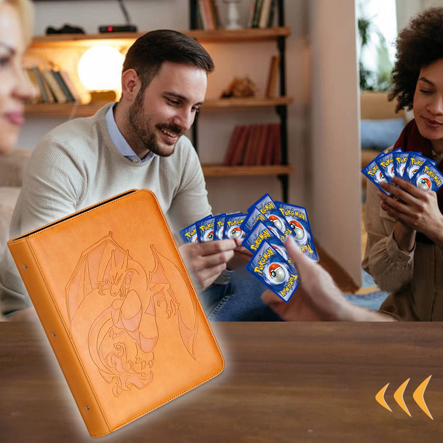 Douper 9-Pocket Pokemon Card Binder - Holds 540 Trading Cards with Side-Loading Sleeves (Orange) | Perfect for Collectors, TCG Games & Card Storage