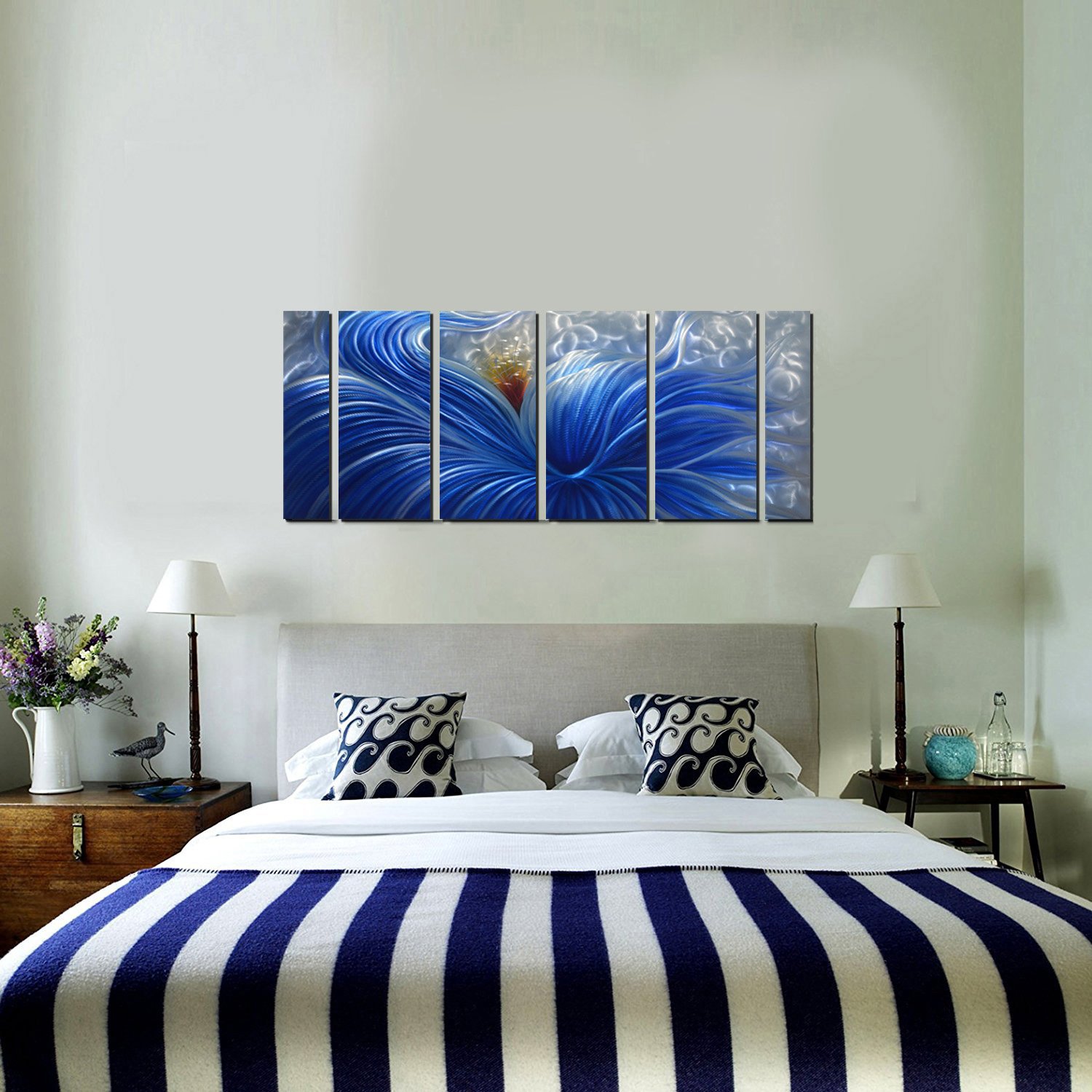 Abstract Blue Flower Metal Wall Art - Modern Indoor Outdoor Decor for Living Room