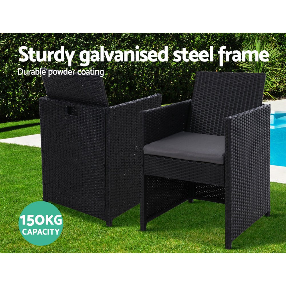 3-Piece Bistro Set Outdoor Patio Furniture - Rattan Table & Chairs with Cushions - Perfect for Garden, Balcony, Backyard Dining & Relaxation