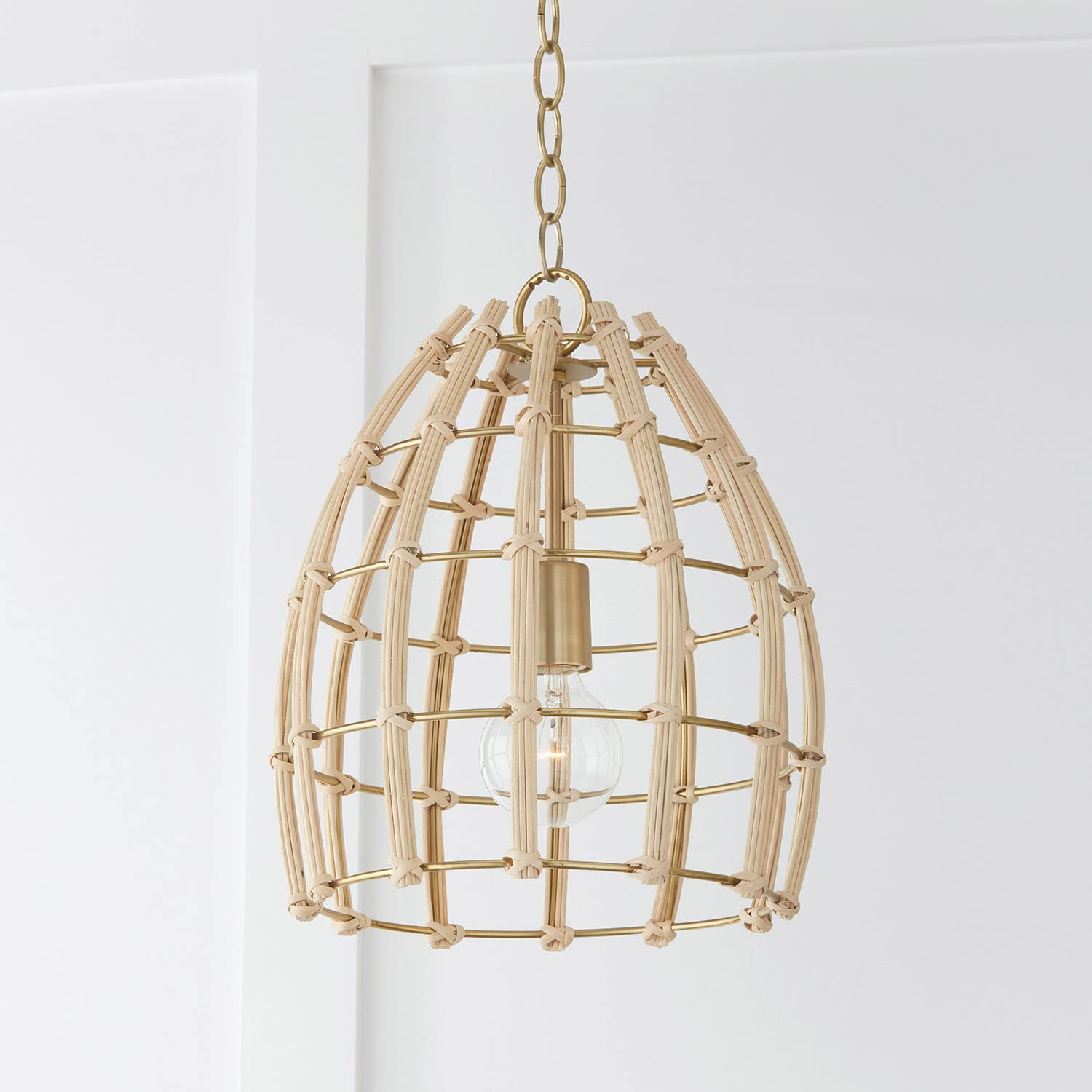 Capital Lighting 344111MA Wren Modern Handcrafted Rattan Bell Pendant Ceiling Light Fixture - 1-Light 100W, 15