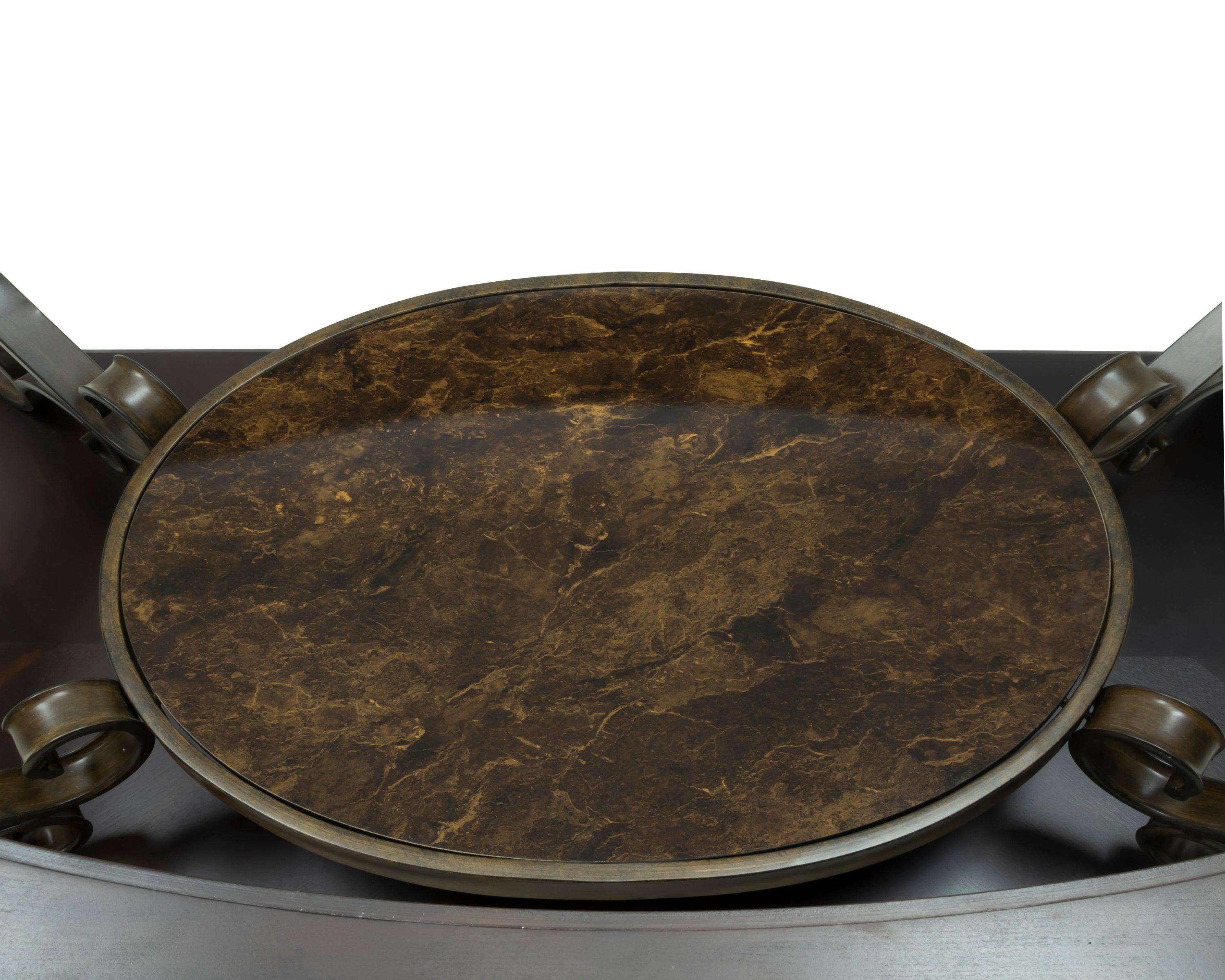 Modern Cocktail Table with Glass Top & MDF Marble-Pattern Shelf - Powder Coated Metal Legs (52