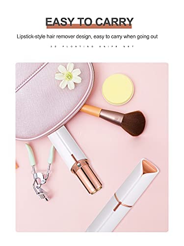 BAIMEI By Vivatra Jade Roller & Rose Quartz Facial Hair Remover for Women - Eyebrow, Upper Lip, Chin & Cheek Hair Removal Tool - Lipstick Shaped Design (White) | Perfect for Travel, Home Spa & Daily Skincare Routine
