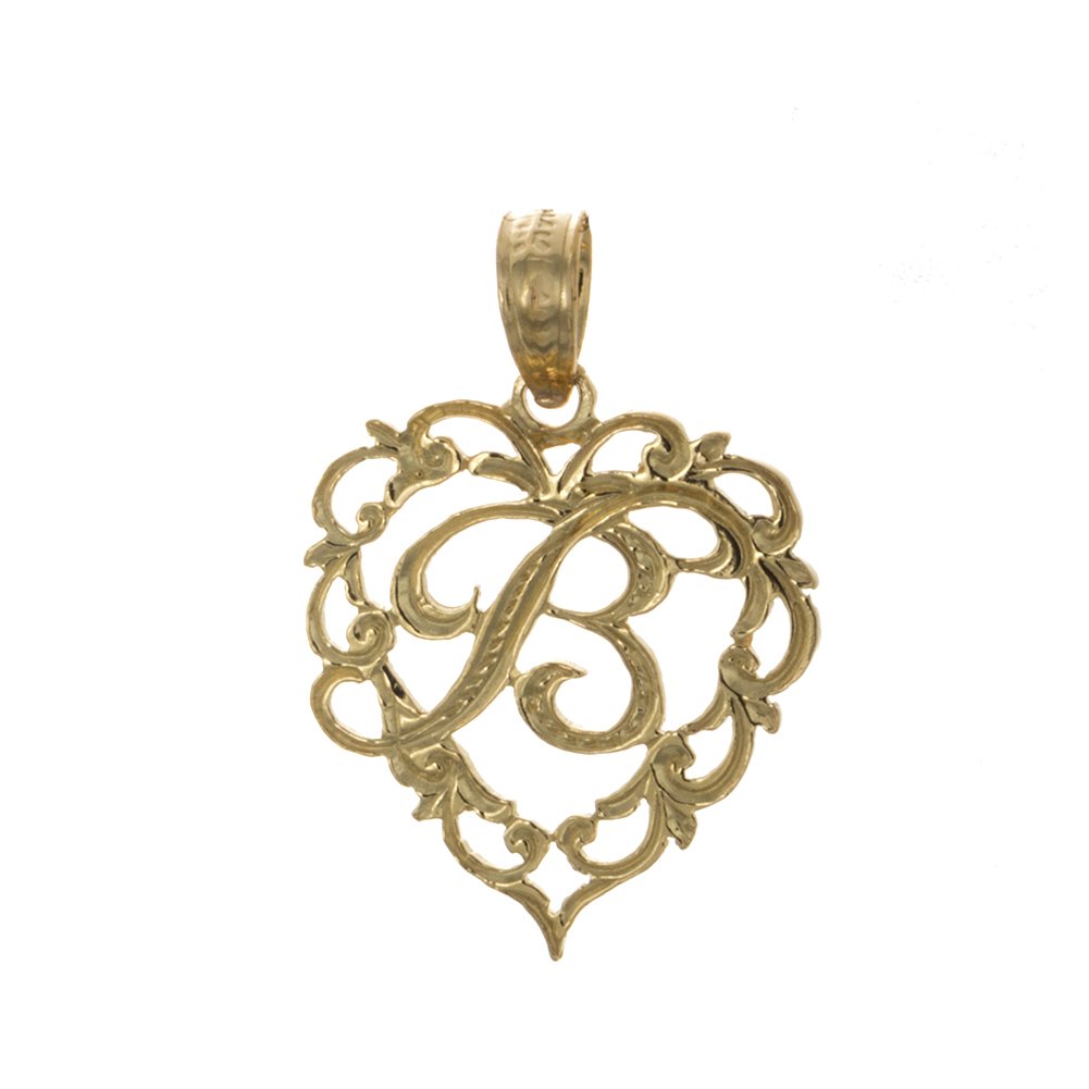 14K Yellow Gold Letter Charm Pendant - B Initial Heart Pendant Necklace for Women, Personalized Jewelry Gift for Her, Valentine's Day, Anniversary & Birthday