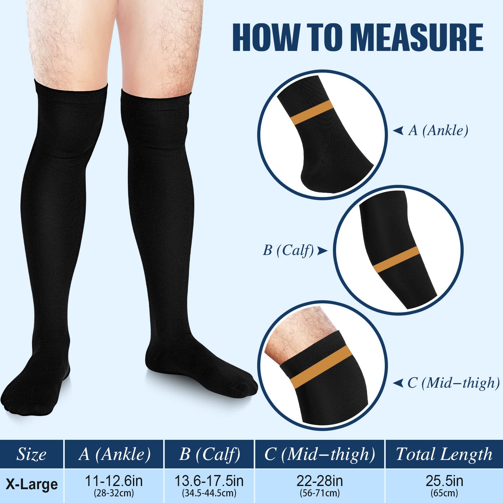 Sureio 6 Pairs Thigh High Compression Socks for Men & Women - 20-30 mmHg Knee High Support Socks with Non-Slip Grip - Ideal for Running, Travel & Varicose Vein Relief