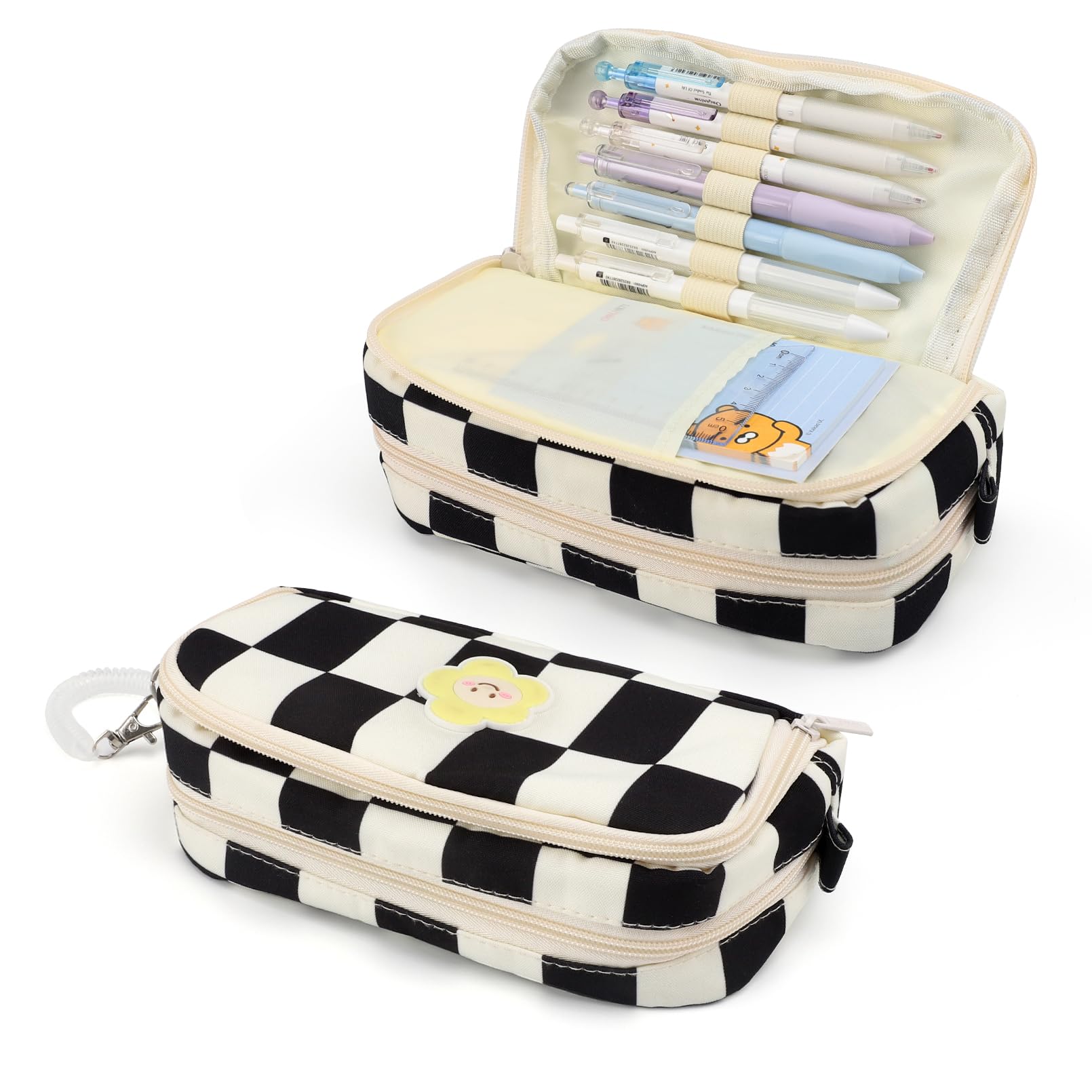 Large Capacity Zippered Pencil Case - Aesthetic Office Stationery & Makeup Organizer for Women & Teen Girls | Perfect for School, Work & Travel (Black)