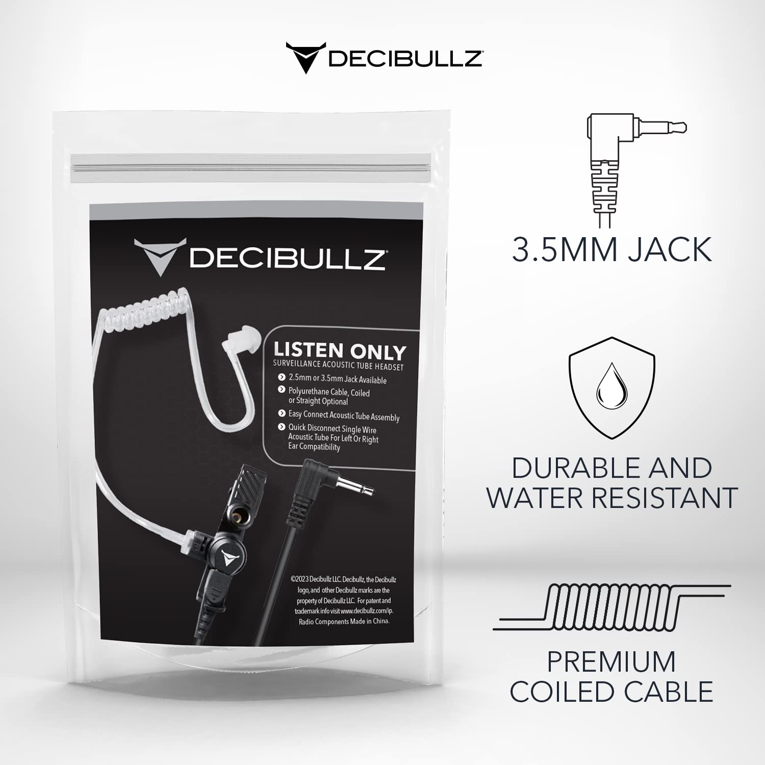 Decibullz Custom Molded Security Radio Headset - Thermo-Fit Earpiece Set for Clear Acoustic Tube Radios | Noise Isolation & Comfort | Perfect for Surveillance, Security Guards & Law Enforcement Professionals
