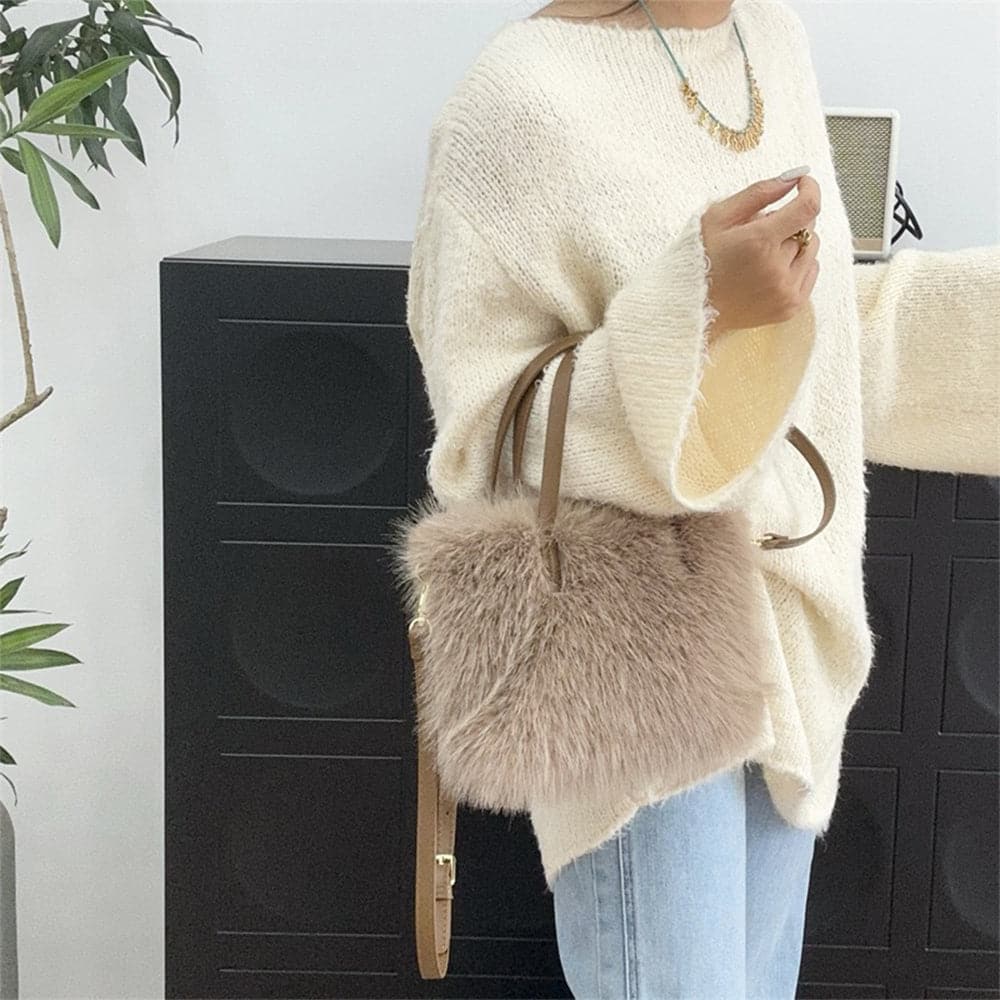 AG Collective Women's Fluffy Top Handle Crossbody Shoulder Bag - Stylish & Soft for Everyday Use, Work, and Casual Outings