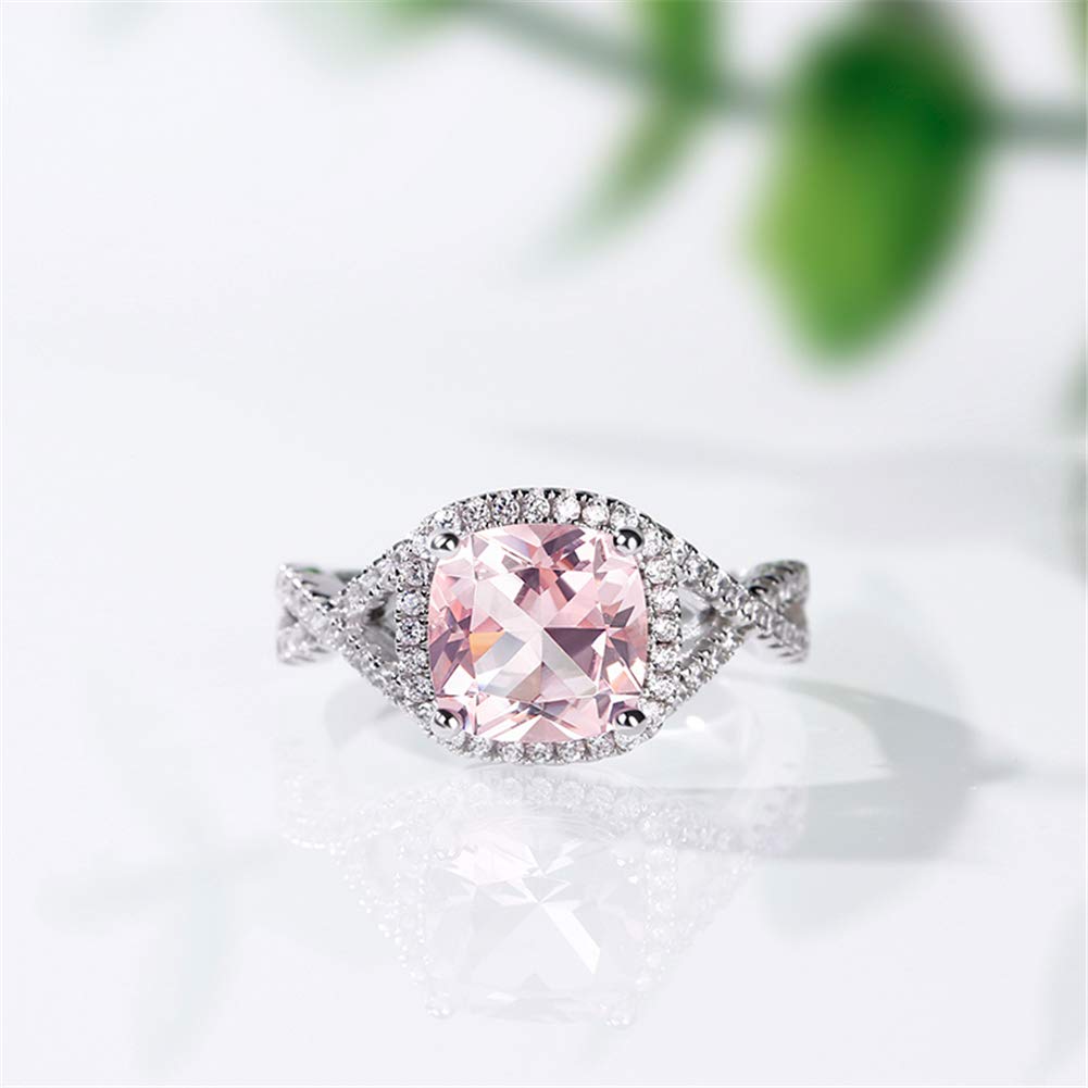 Jeulia Twist Halo Cushion Cut Synthetic Morganite Sterling Silver Ring for Women - Elegant Engagement, Wedding, Anniversary or Birthday Gift for Wife & Girlfriend with Jewelry Box | Perfect for Proposals, Romantic Occasions & Special Celebrations