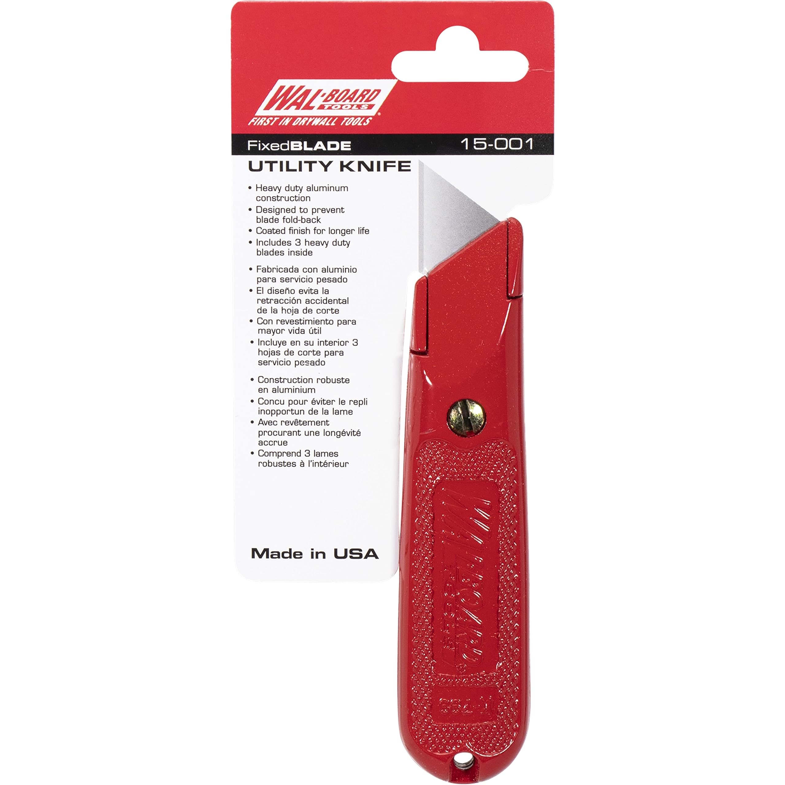 Premium Fixed Blade Utility Knife - Heavy Duty Die-Cast Zinc Aluminum Construction with Retractable Blade & Non-Slip Serrated Grip | Made in USA (Model 015-001) | Ideal for Camping, Hunting, Survival Kits & DIY Projects