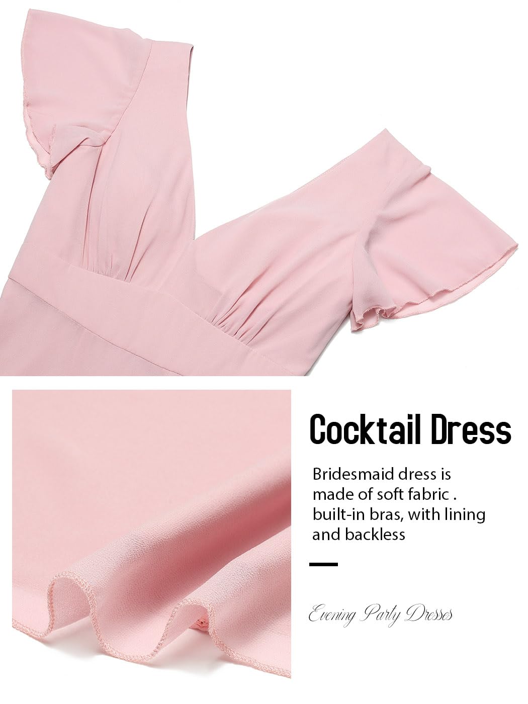 EASEDAILY Women's Pink V-Neck Short Sleeve High Waist Slit Maxi Dress for Bridesmaid Wedding Guest Evening Party - Elegant Long Gown for Formal Events, Prom, Cocktail Parties & Special Occasions