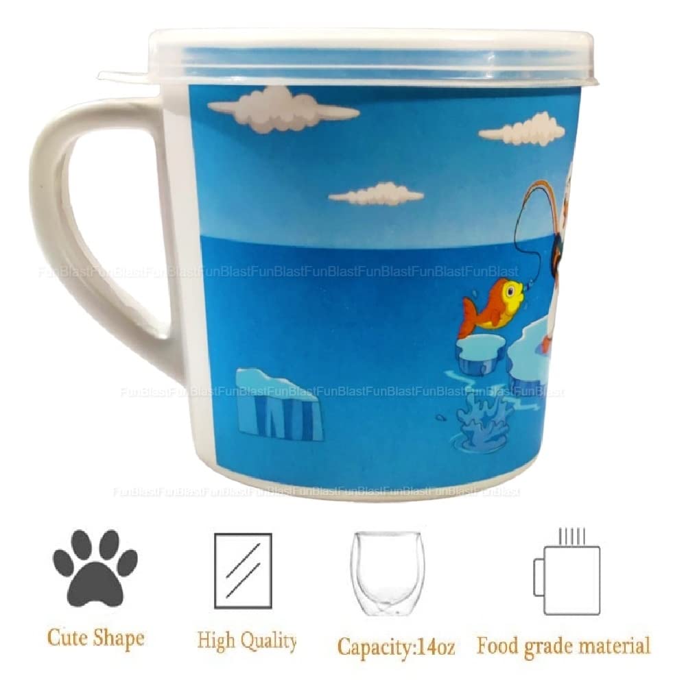 FunBlast Kids Milk Mug with Lid – BPA Free Cartoon Penguin Design Bamboo Fiber Cup for Toddlers & Children, 260ml Insulated Drinking Mug for Milk, Juice & Water – Perfect for Home, School & Travel
