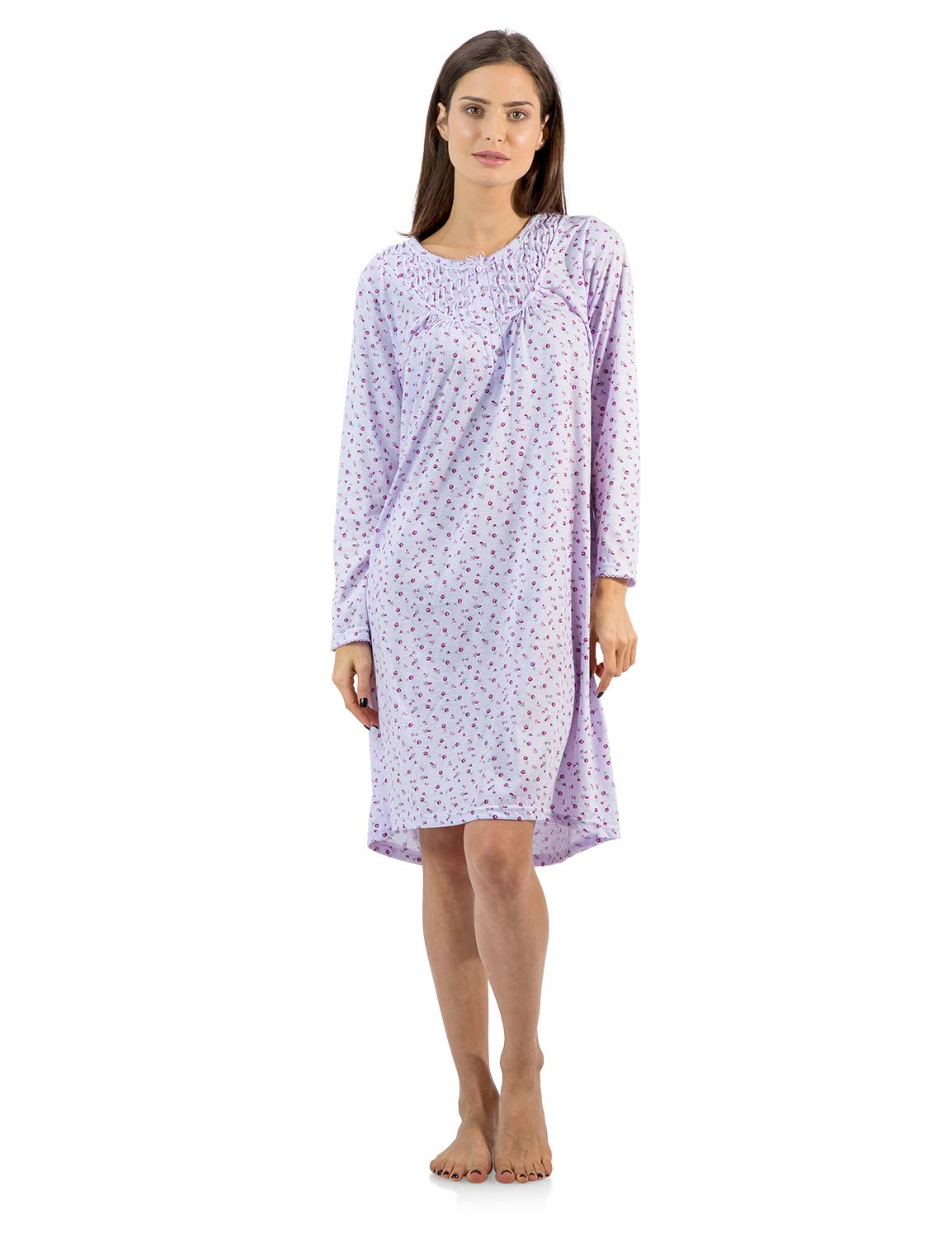 Women's Cotton Blend Long Sleeve Henley Nightshirt - Soft Casual Sleepwear for Comfortable Nights & Lounging at Home