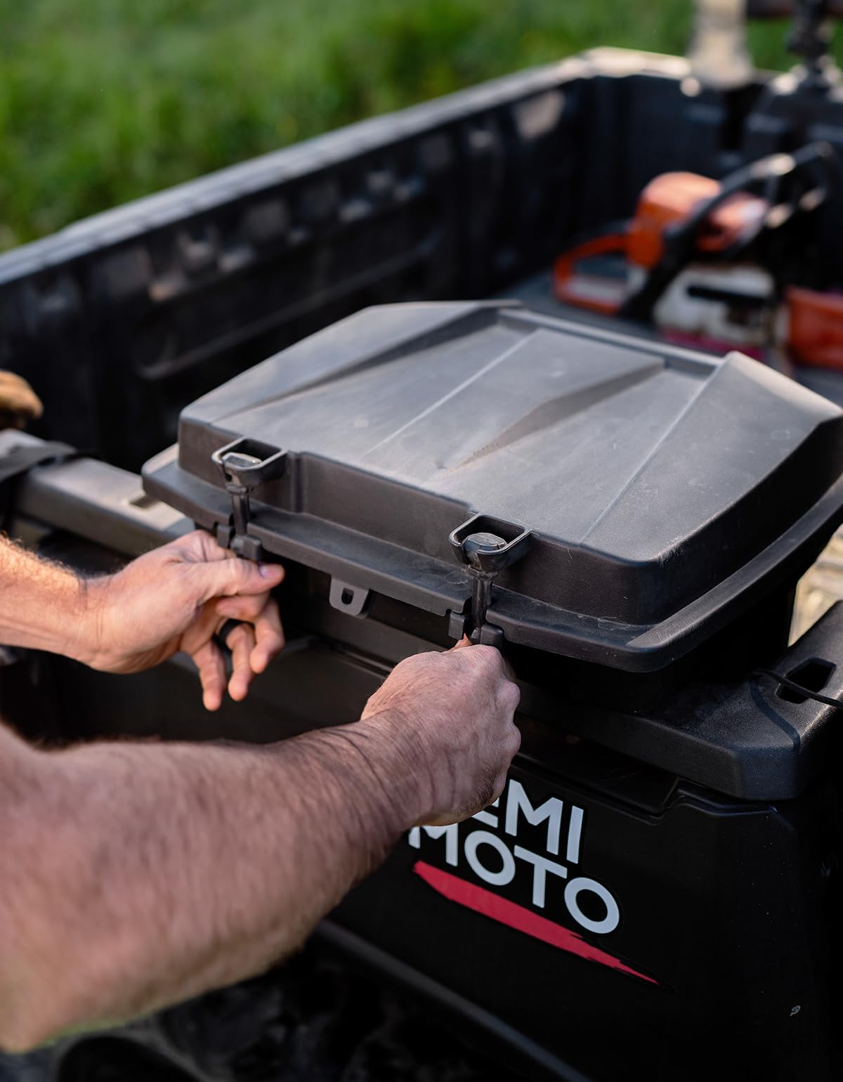 KEMIMOTO UTV Bed Storage Box - 7.4 Gallon Waterproof Lockable Cargo Organizer for Can-Am Defender & Defender MAX (2016-2025) | Heavy-Duty Trunk Bin with Easy Installation | Perfect for Off-Road Adventures, Hunting Gear Storage & Camping Equipment Organization