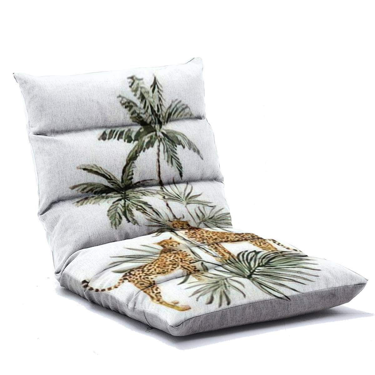 Adjustable Floor Chair with Memory Foam - Tropical Vintage Palm Tree Design - Folding Floor Sofa Lounge for Adults - Perfect for Home Office, Reading, Watching TV & Gaming - Comfortable Seating Solution for Small Spaces