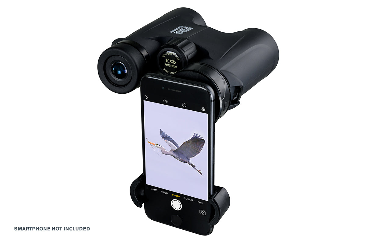 Celestron Outland X 10x32mm Roof Prism Binoculars with Smartphone Adapter & Bluetooth Remote - Compact Waterproof Binoculars for Bird Watching, Hiking, Concerts, and Outdoor Adventures