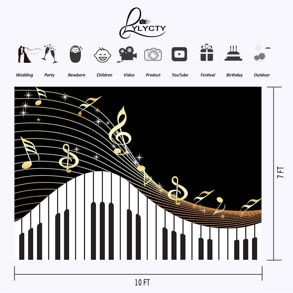 10x7ft Music Notes Backdrop - Black & White Keys for Photography & Events