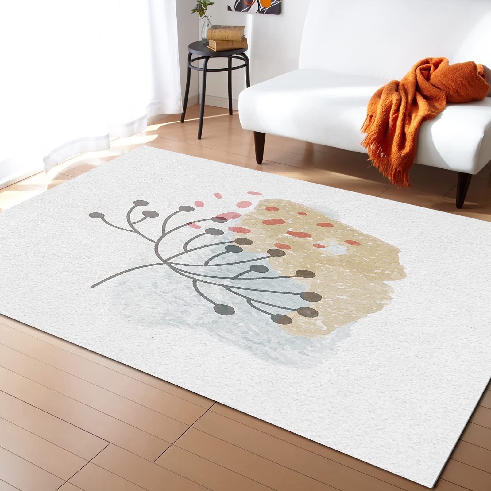 5'x8' Watercolor Golden Floral Non-Slip Area Rug - Retro Colorful Flowers Indoor Carpet for Bedroom, Living Room, Kids Room & Bathroom Mat - Perfect for Home Decor, Kitchen Runner & Cozy Floor Covering