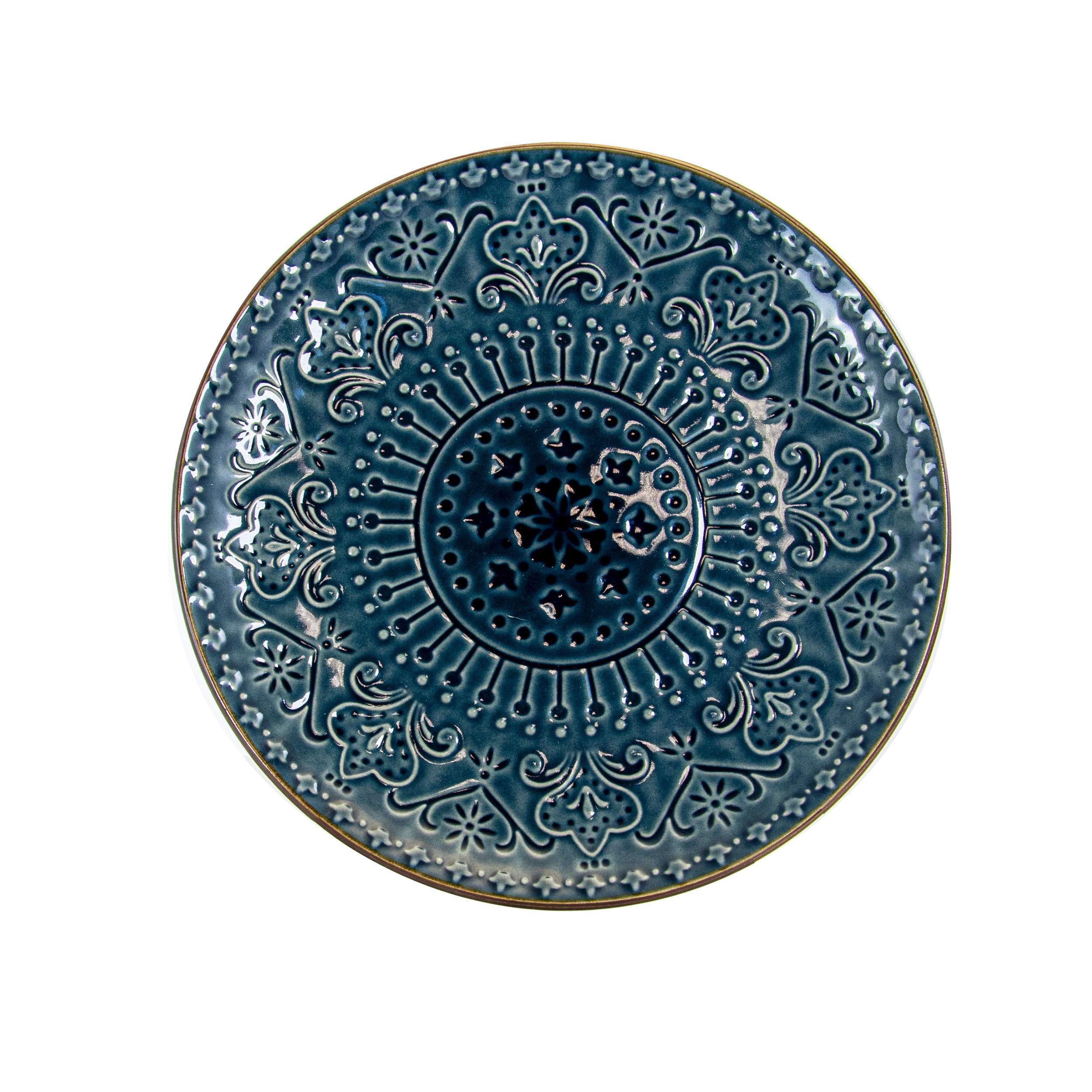 Elama Deep Sea Mosaic 16-Piece Stoneware Dinnerware Set - Elegant Dinner Plates, Bowls, Mugs & Serving Dishes for 4 - Perfect for Family Dinners, Entertaining Guests & Holiday Gatherings