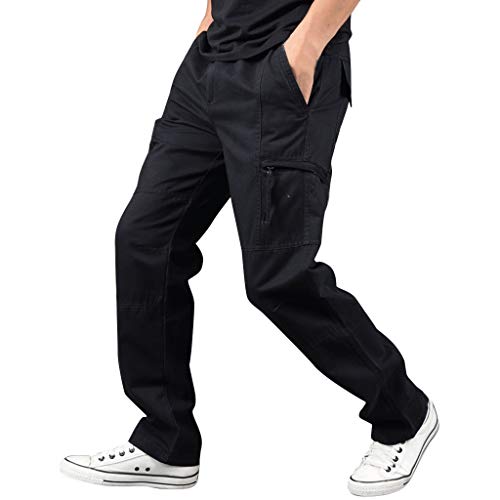 Alalaso Men's Cargo Pants - Elastic Waistband, Loose Fit Lightweight Work Pants for Outdoor, Hiking & Casual Wear | Durable Multi-Pocket Tactical Trousers